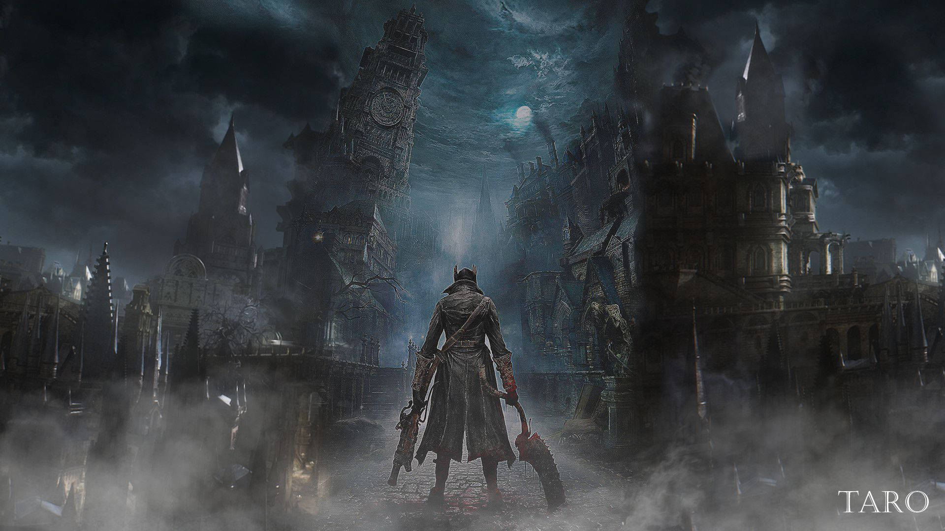 Bloodborne, gothic city, full moon, Full HD Desktop Wallpaper