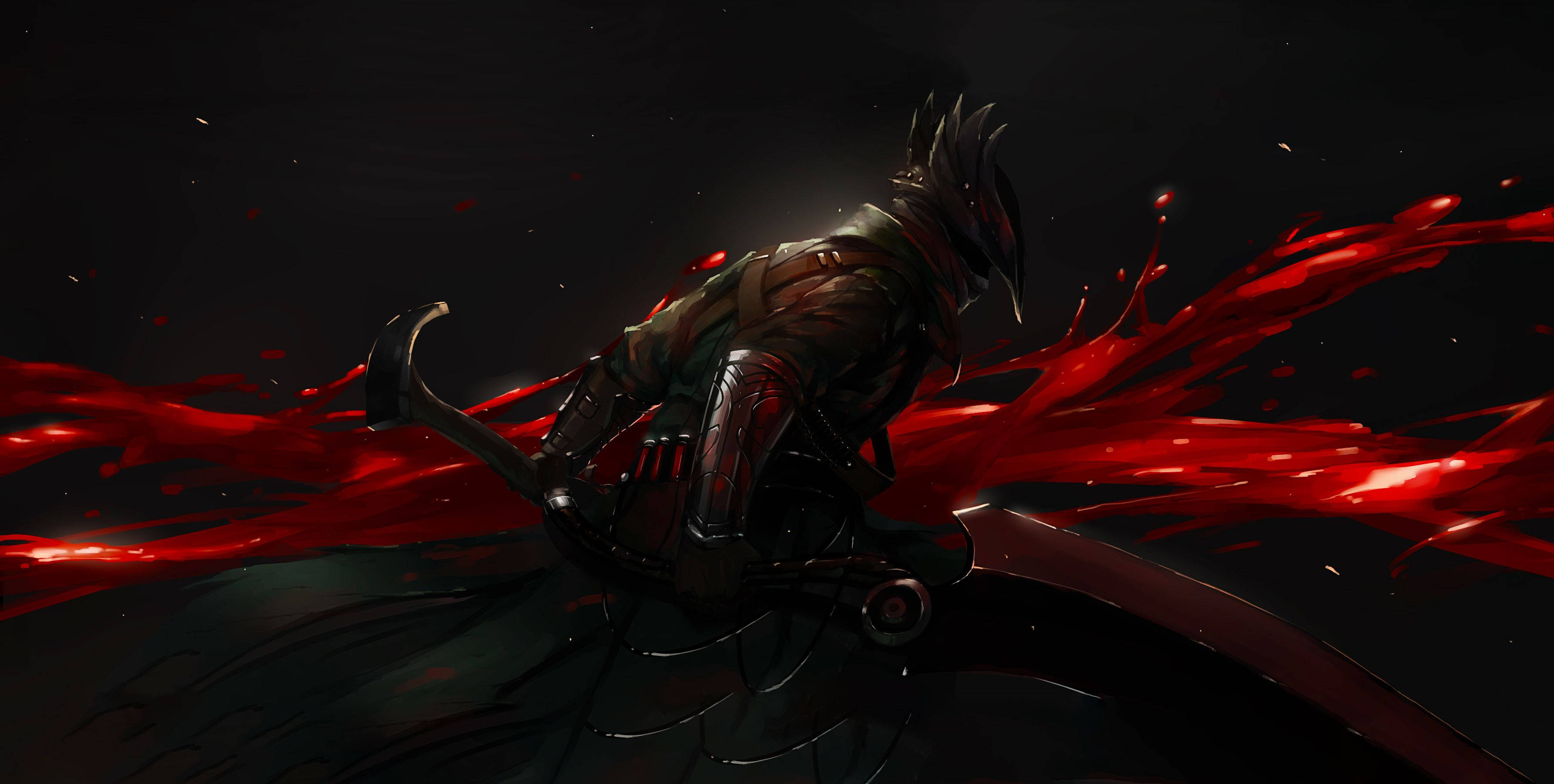 Bloodborne, red and black, dark-clad warrior, 2K Desktop Wallpaper