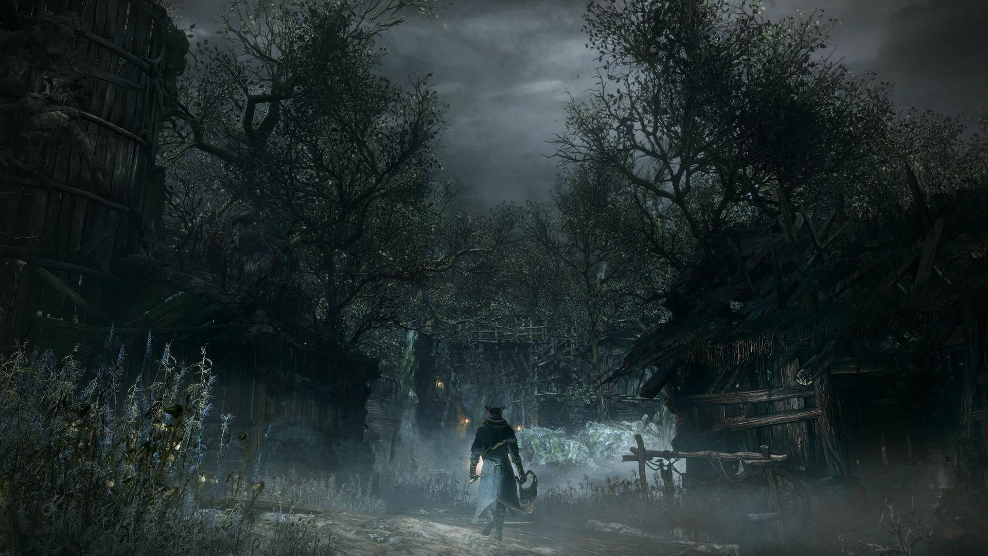Bloodborne, dark woods, hooded figure, Full HD Desktop Wallpaper