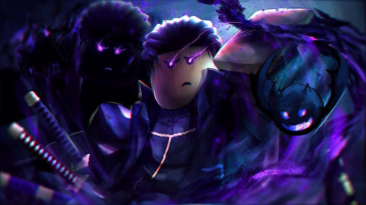 Blox Fruits, dark anime warrior, glowing purple eyes, HD Desktop Wallpaper