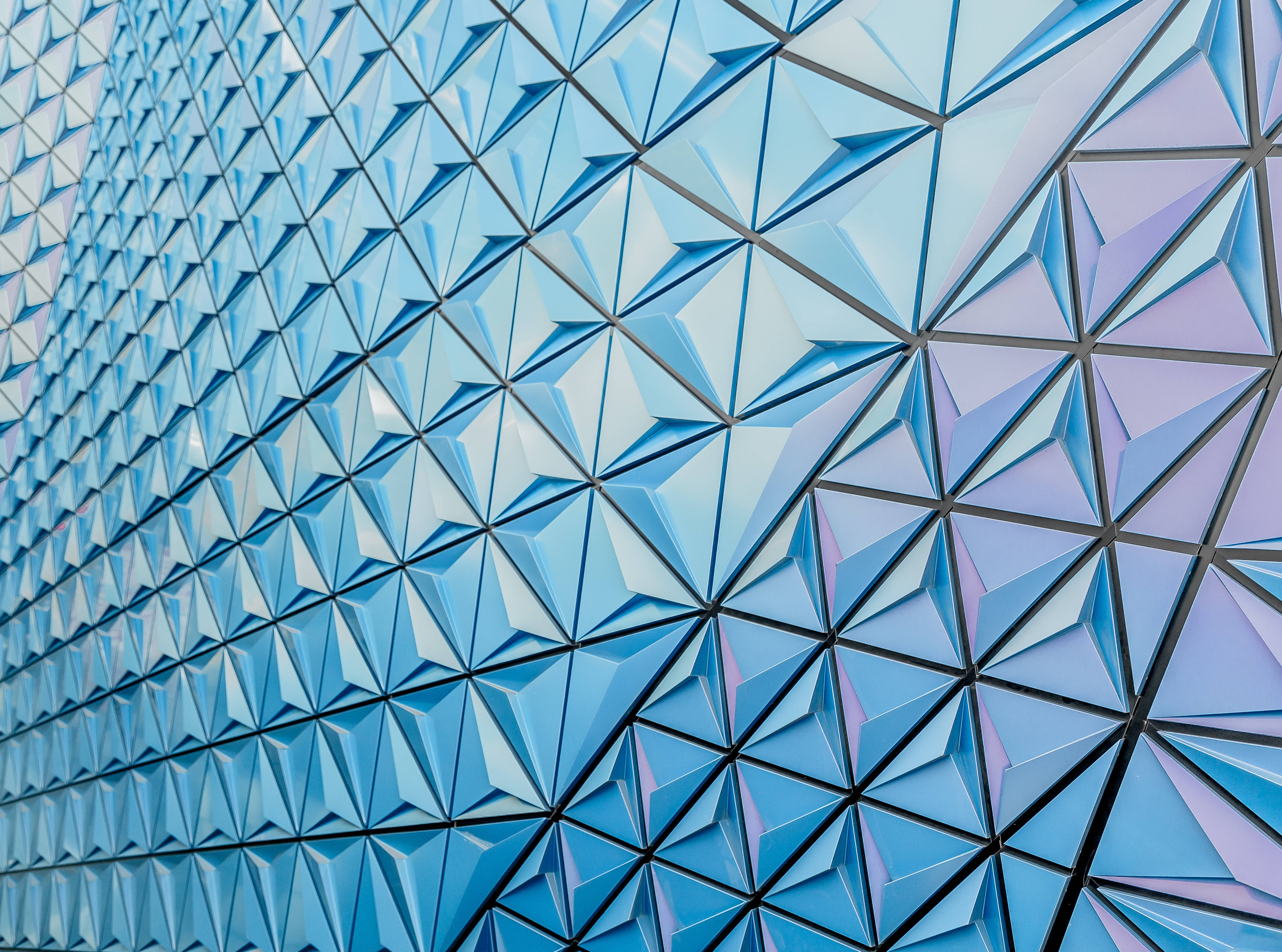 blue abstract, geometric triangular panels, gradient blue and purple hues, 4K Desktop Wallpaper