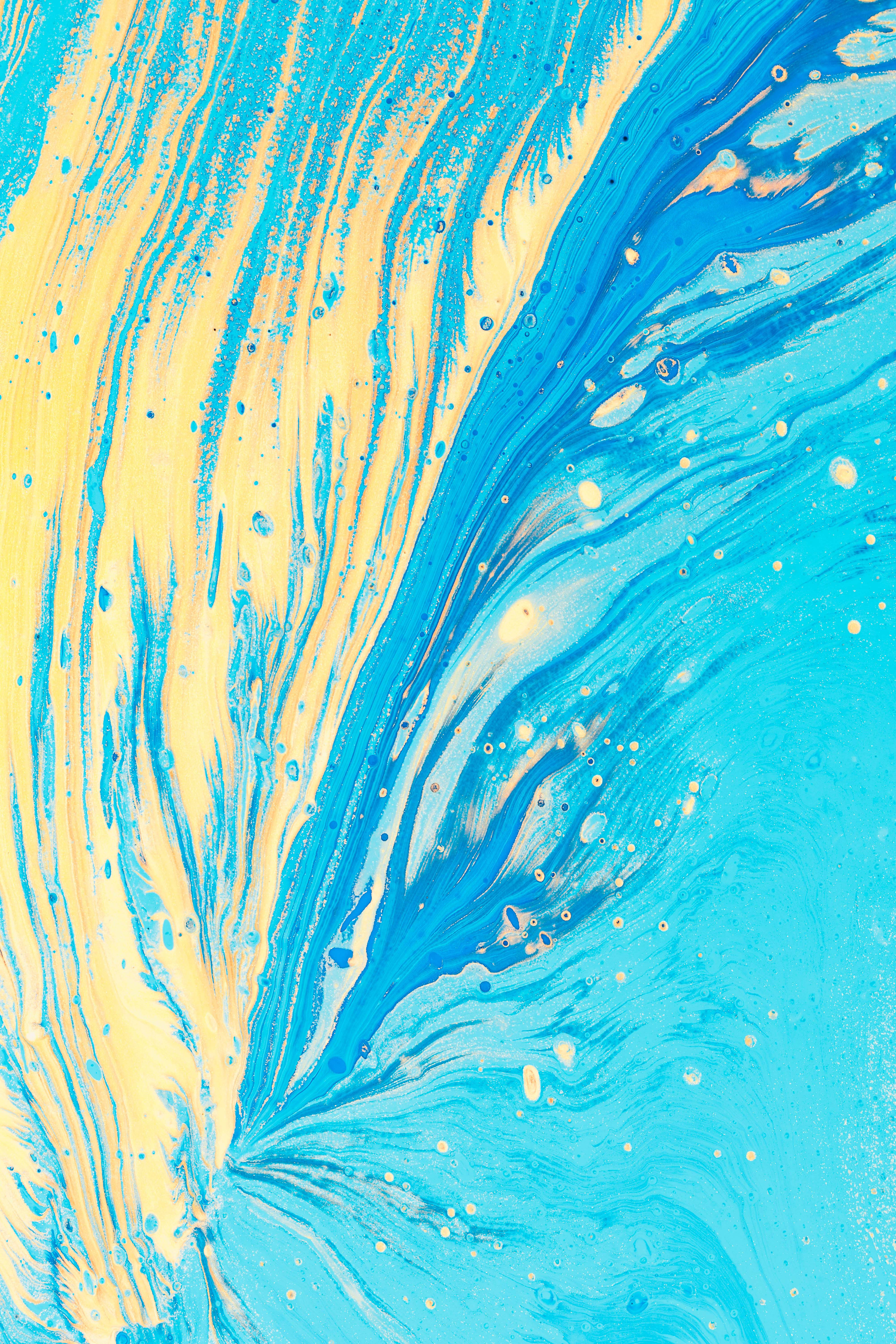 vibrant blue, yellow paint, dynamic fluid motion, 5K Phone Wallpaper
