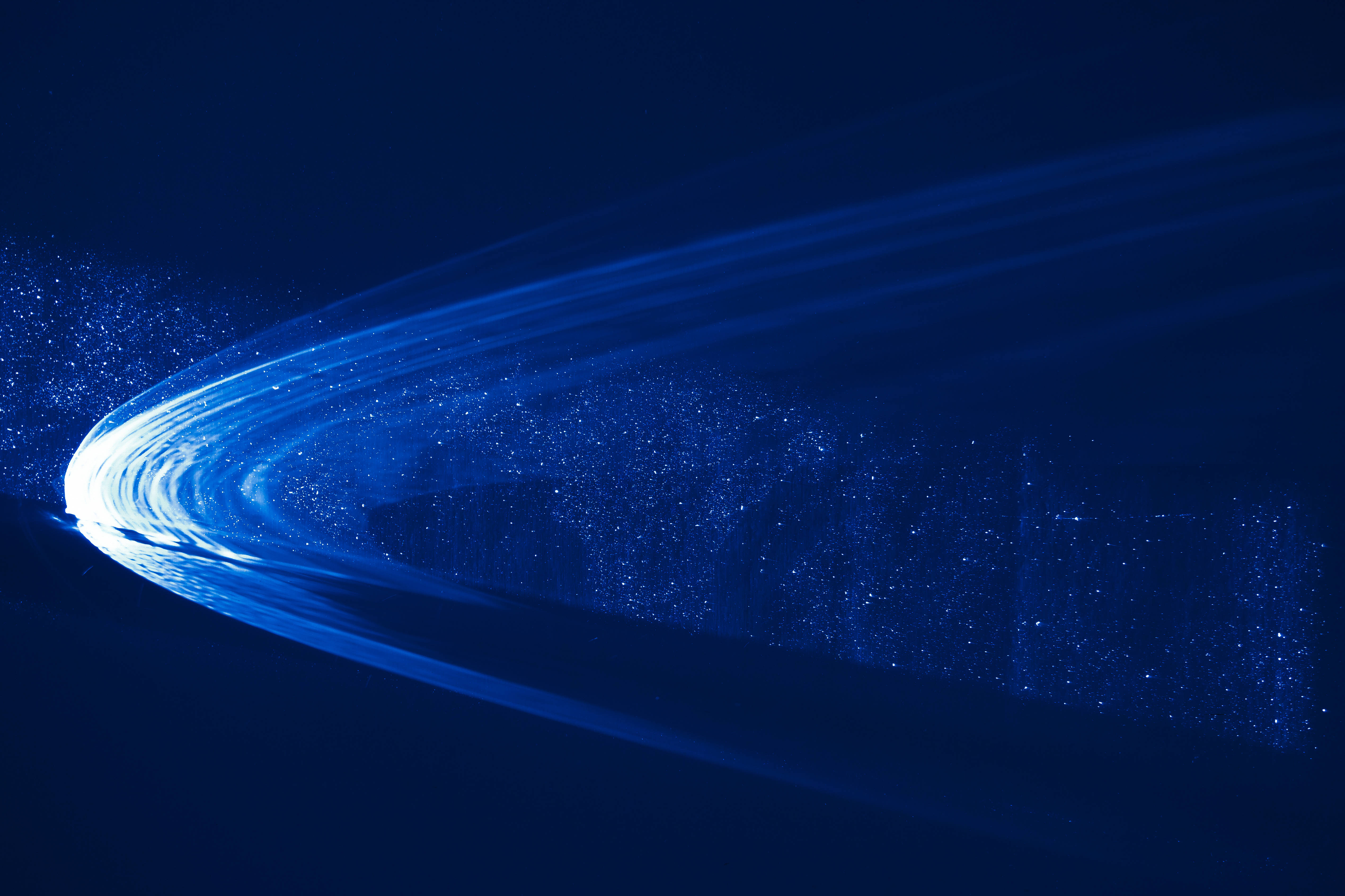 surreal, glittery blue abstract, luminous blue light trail, 4K Desktop Wallpaper