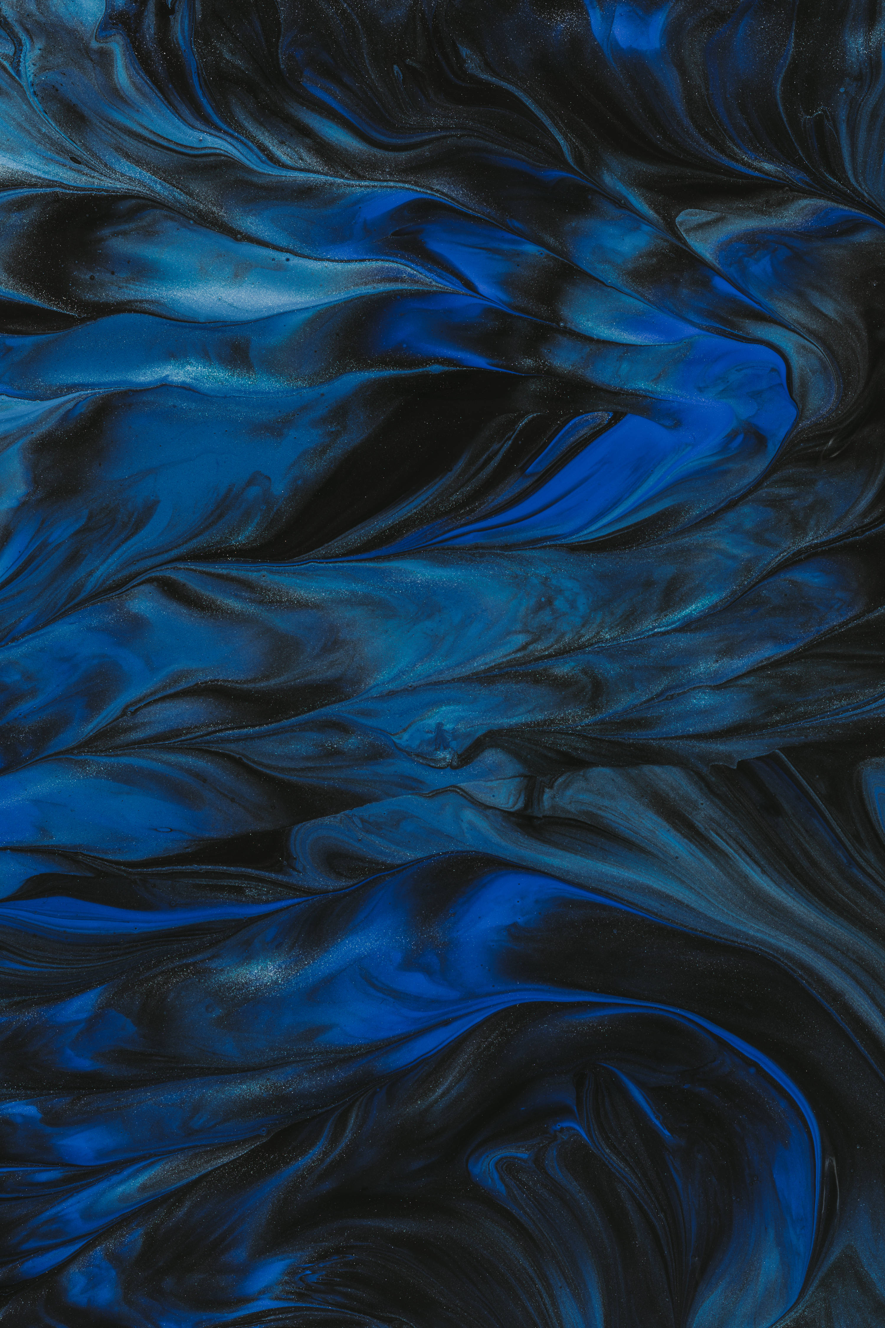 electric blue, deep black, fluid, 4K Phone Wallpaper