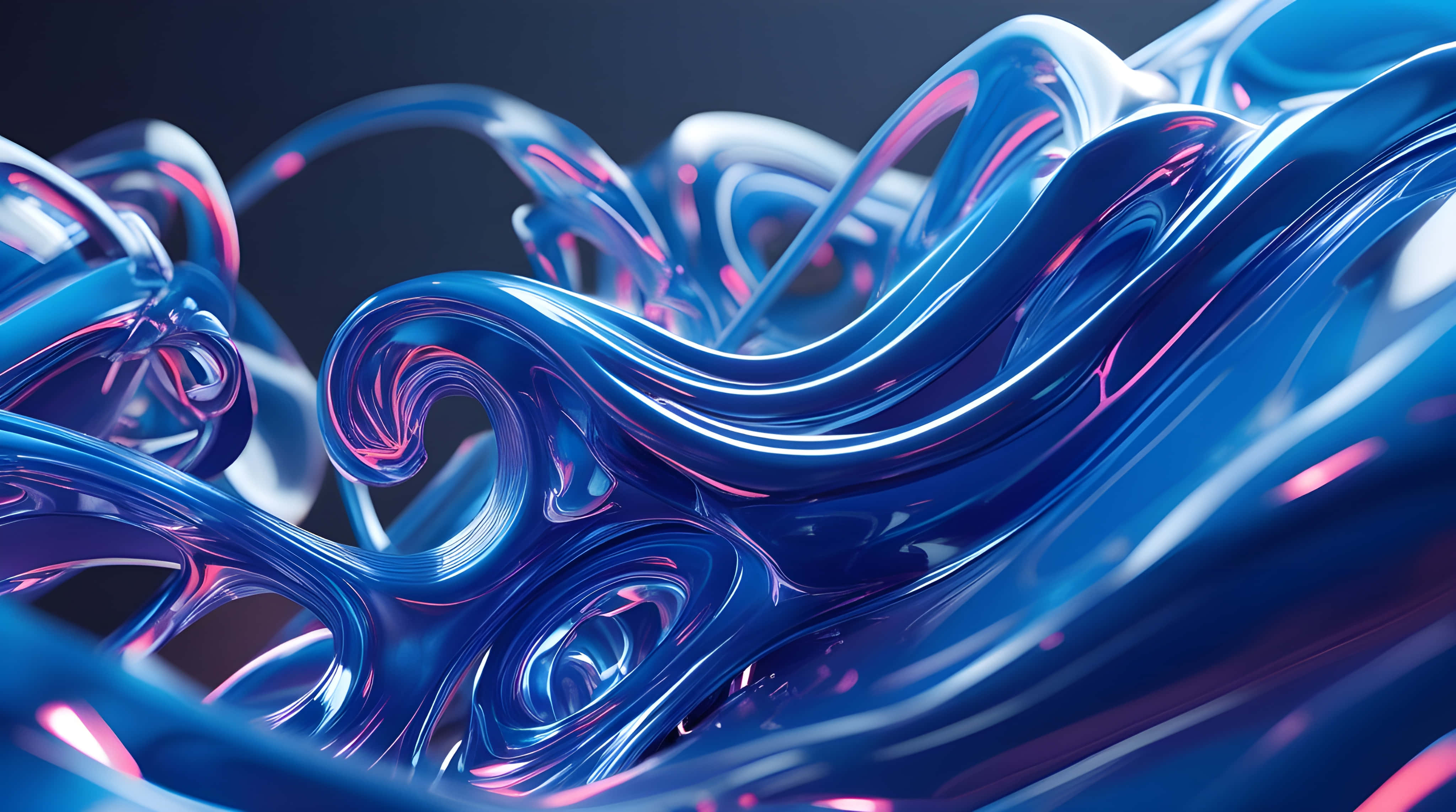 blue abstract, glossy blue, pink liquid waves, 4K Desktop Wallpaper
