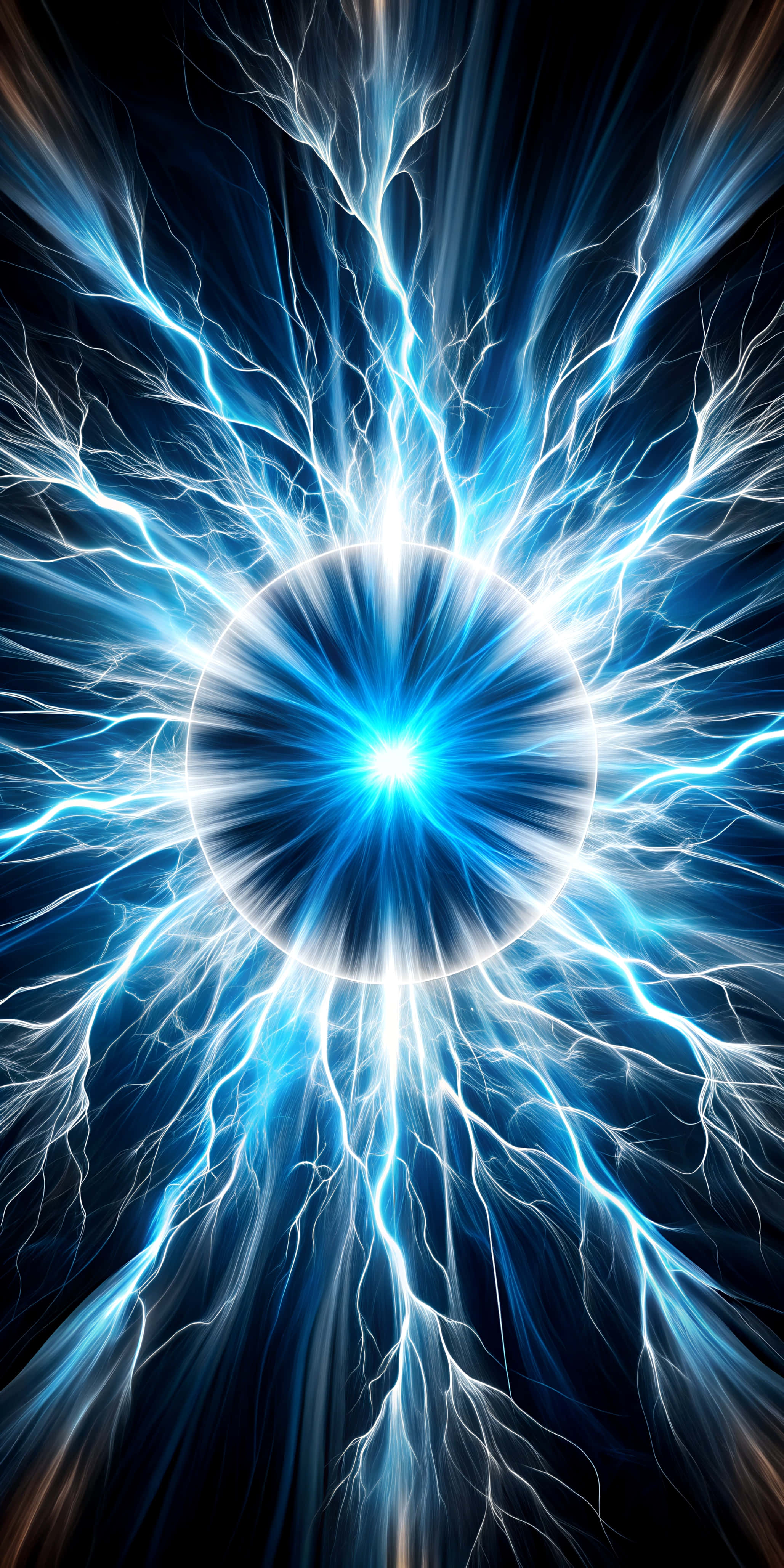 blue abstract, lightning burst, glowing circular core, 4K Phone Wallpaper