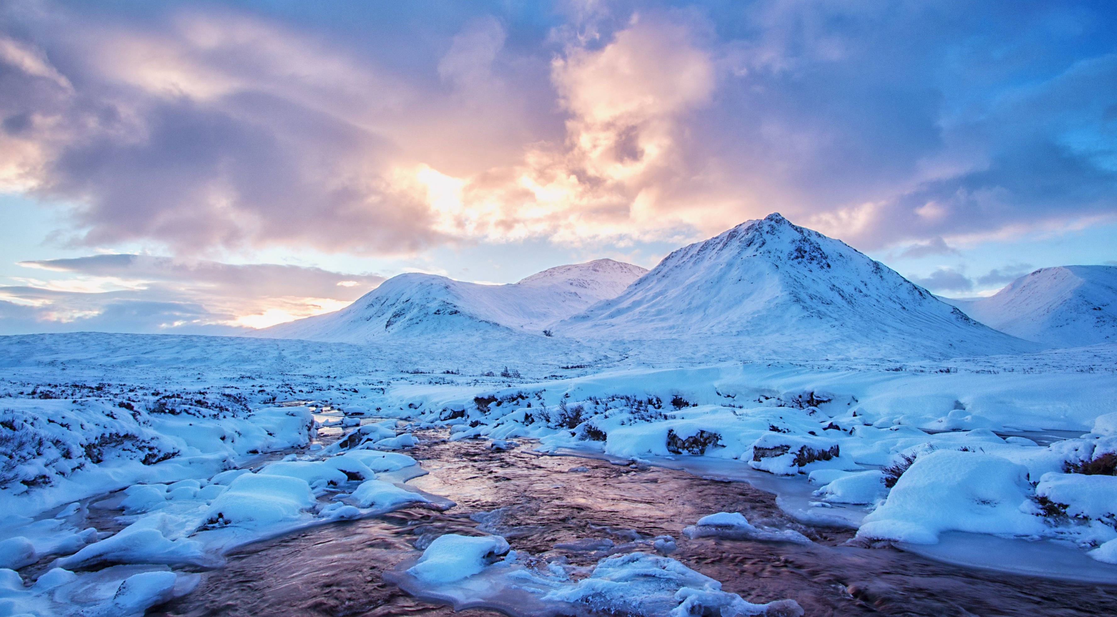 blue aesthetic desktop, frozen river, snowy tundra, 2K Desktop Wallpaper