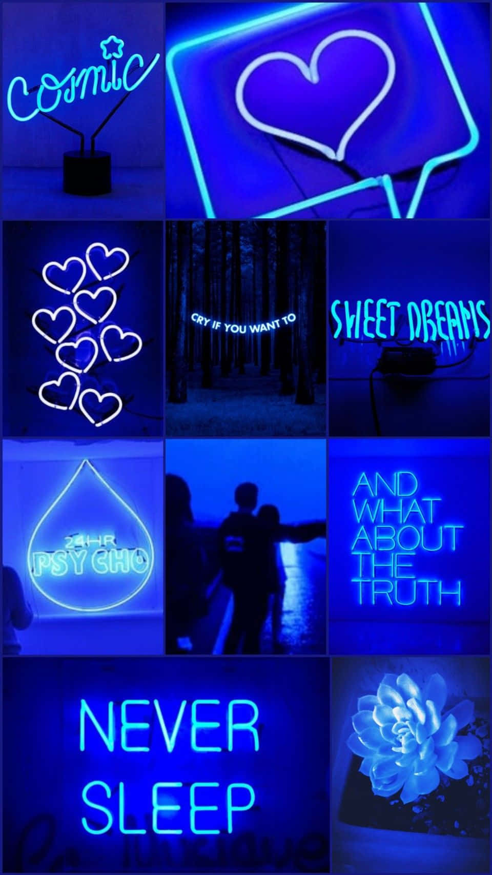 blue neon signs, cosmic sweet dreams, never sleep, HD Phone Wallpaper