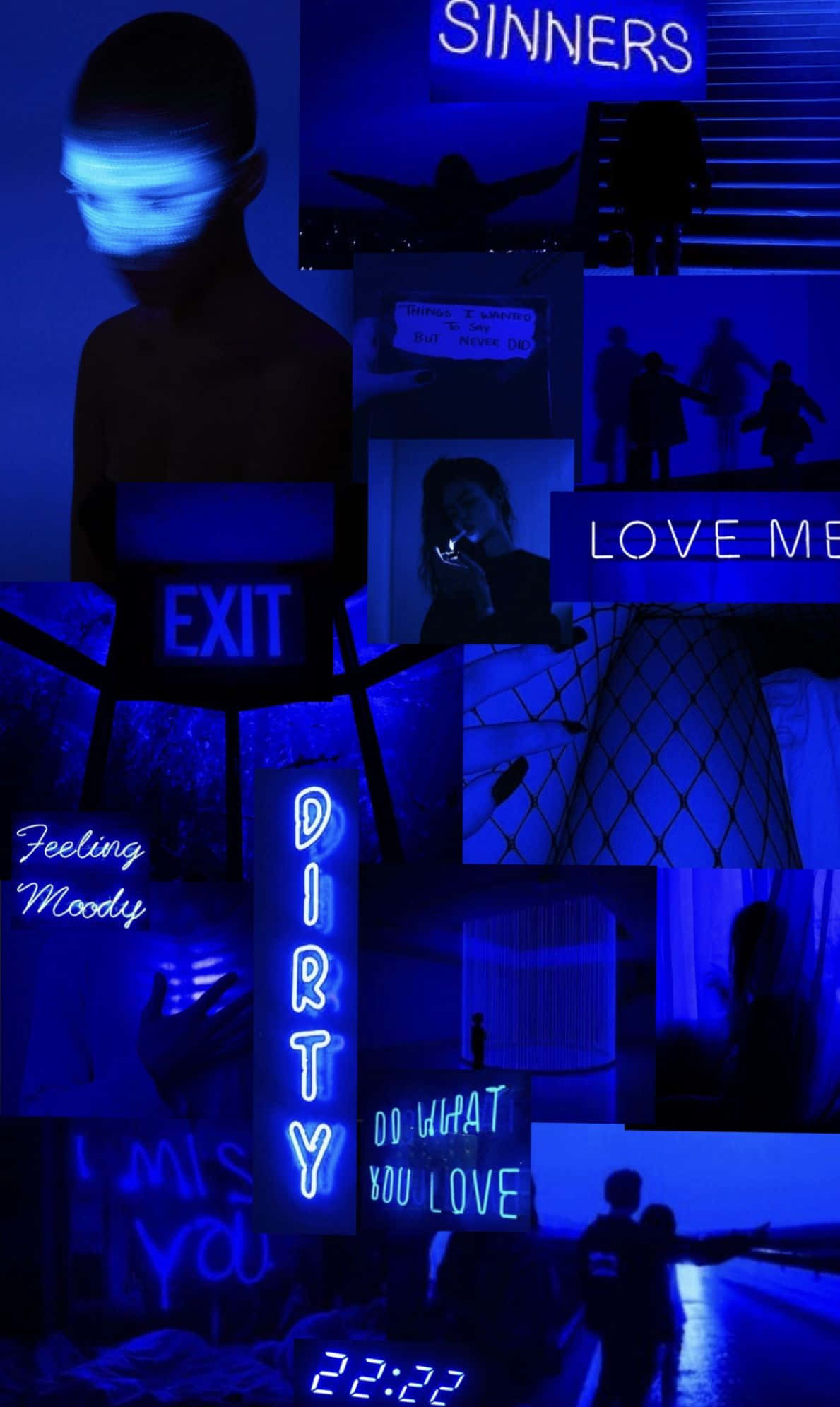 Blue Neon Aesthetic Collage, moody blue neon, silhouettes, Full HD Phone Wallpaper