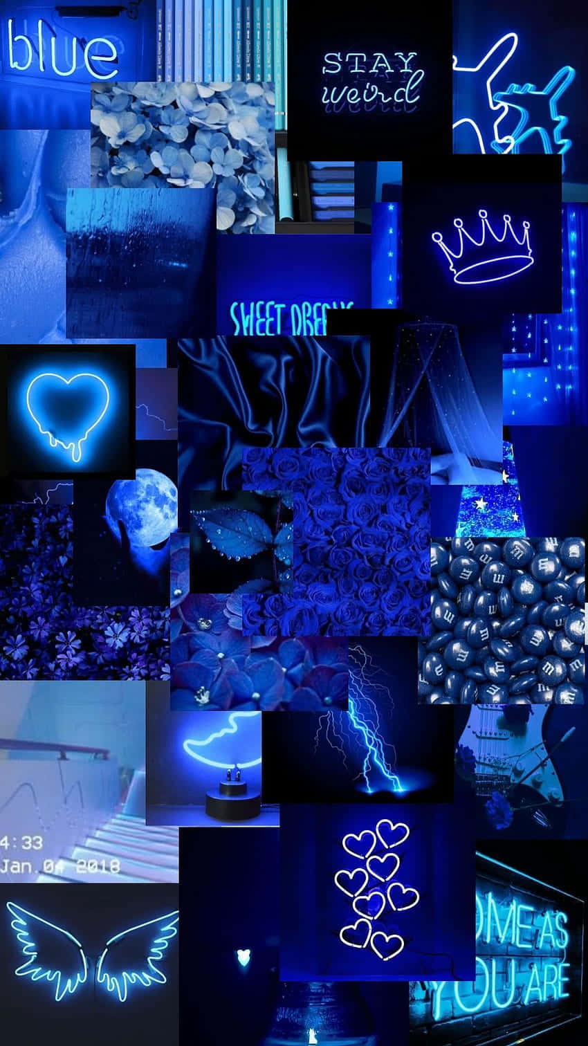 blue neon aesthetic, glowing hearts, crowns, HD Phone Wallpaper