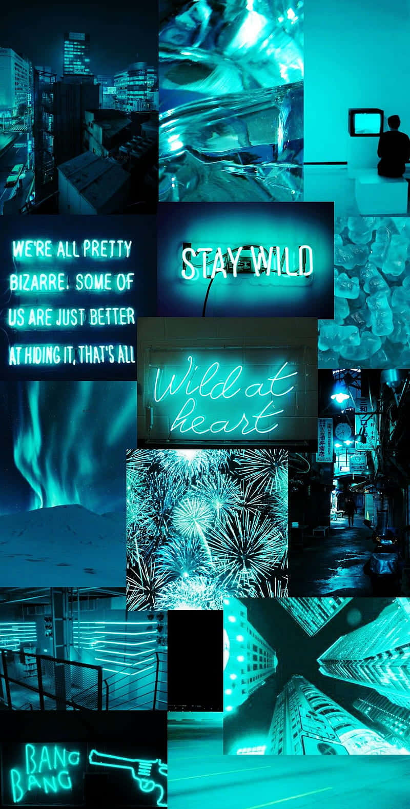 teal-toned, neon signs, auroras, HD Phone Wallpaper