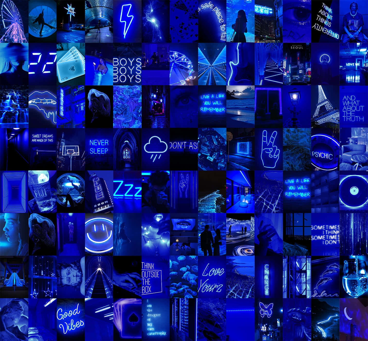 blue neon aesthetic, urban night scenes, glowing signs, HD Desktop Wallpaper