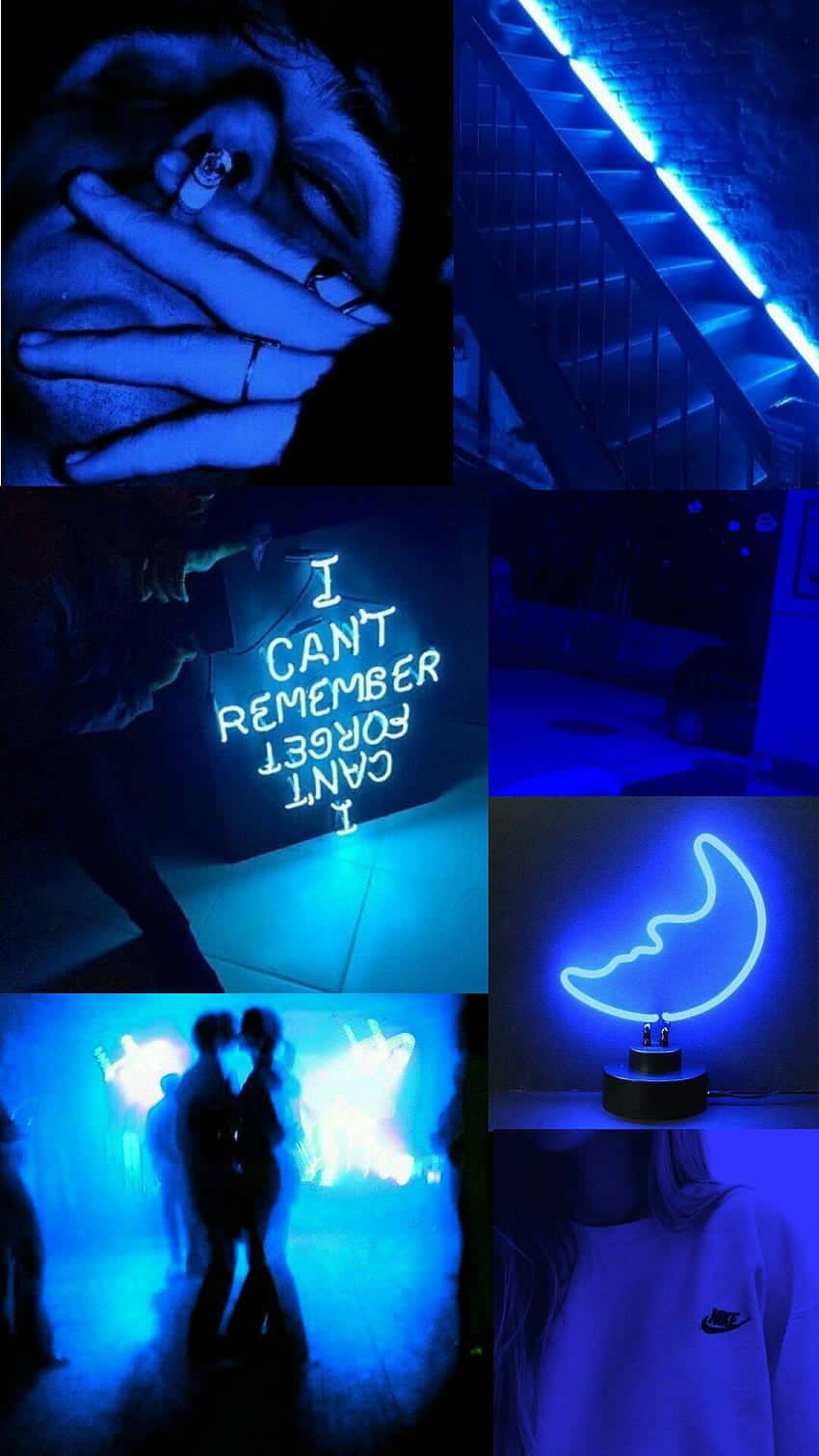 blue neon aesthetic, neon signs, staircase, HD Phone Wallpaper