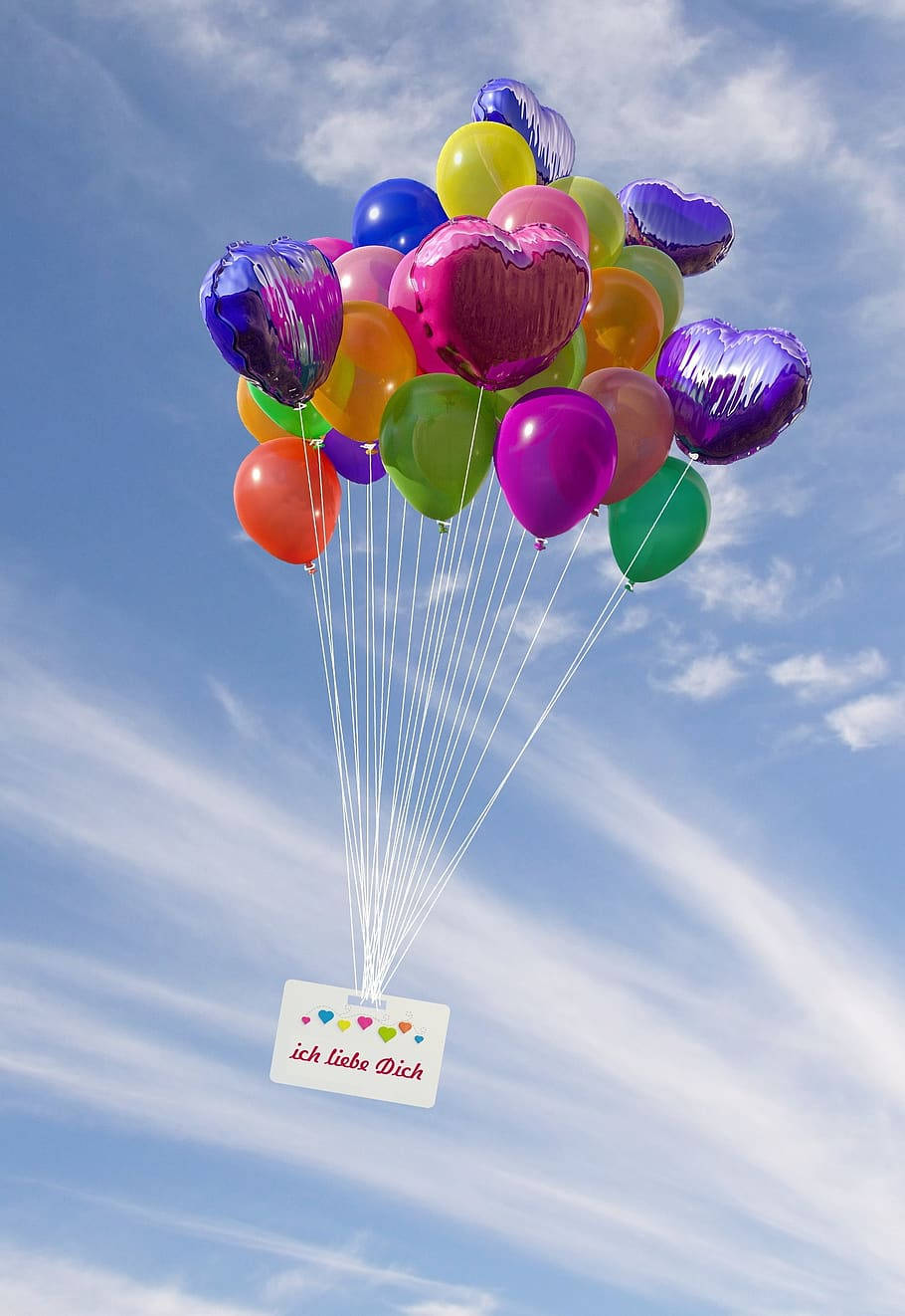 colorful balloons, blue aesthetic quote iPhone, bright blue sky, HD Phone Wallpaper