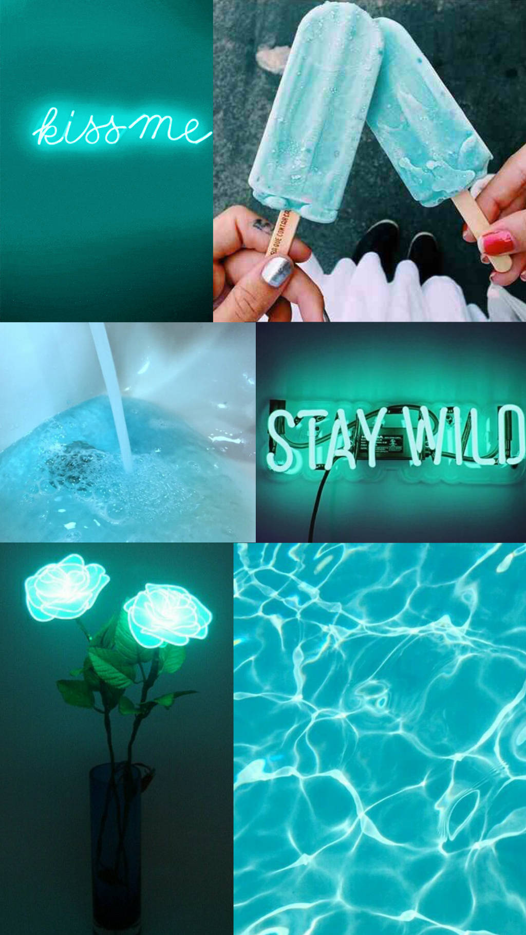teal-themed, neon signs, popsicles, HD Phone Wallpaper