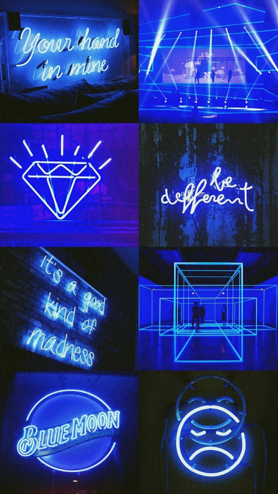 blue aesthetic tumblr laptop, glowing blue neon signs, dark rooms, Full HD Phone Wallpaper