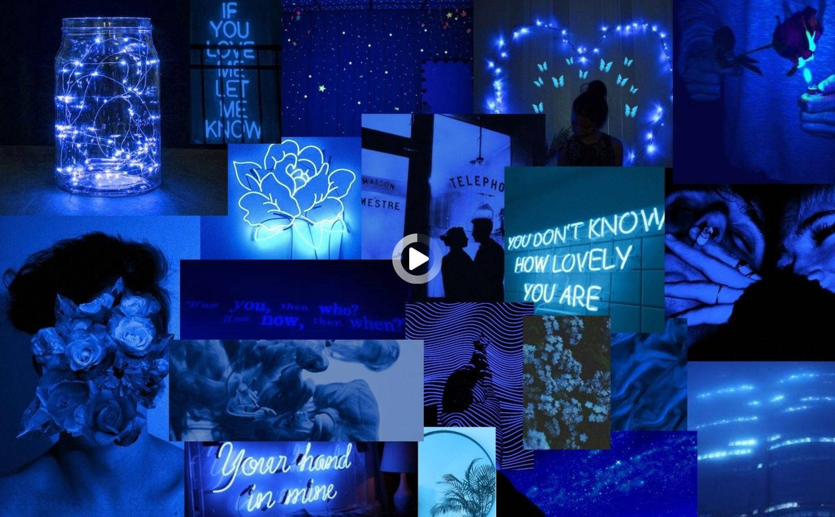 blue aesthetic tumblr laptop, neon lights, glowing jars, HD Desktop Wallpaper