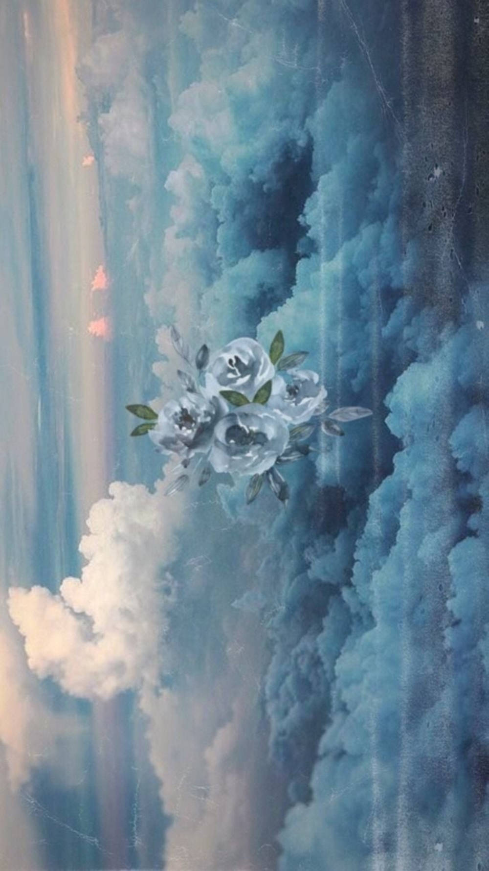 blue aesthetic tumblr laptop, white flowers, blue and white clouds, HD Phone Wallpaper
