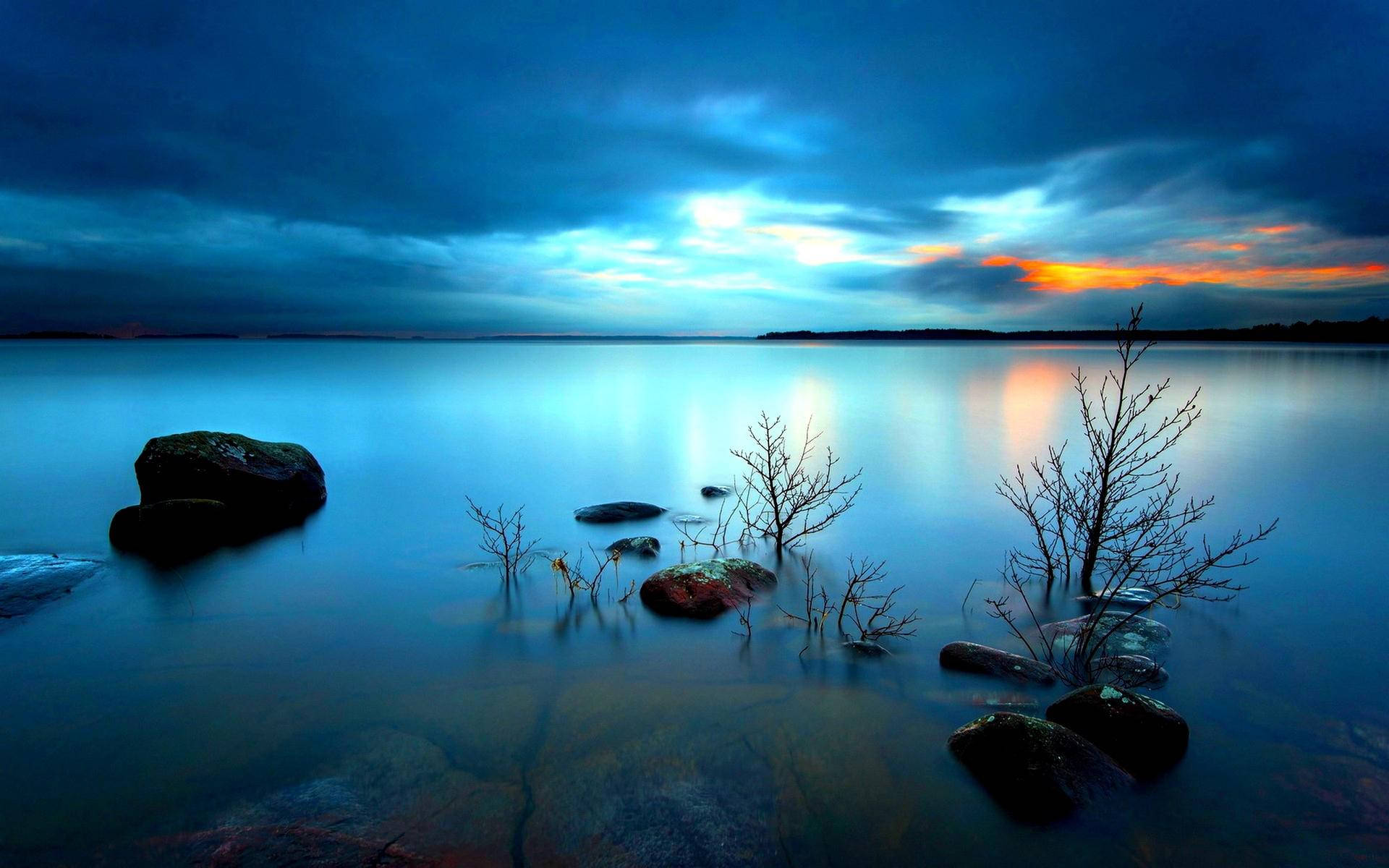 serene lake, dusk, smooth water, Full HD Desktop Wallpaper