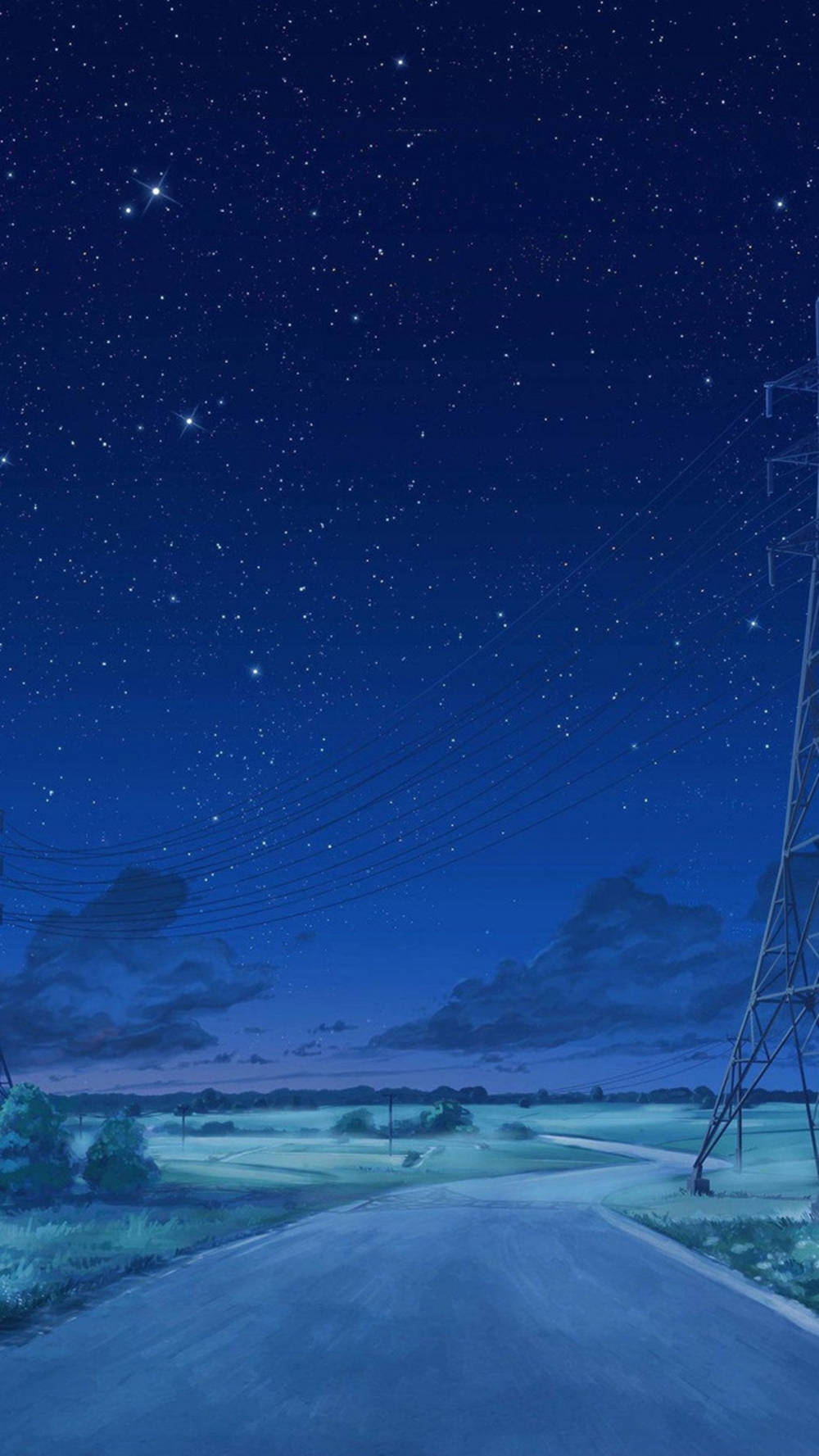 Blue Anime Starry Night Aesthetic, starry night sky, rural road, HD Phone Wallpaper
