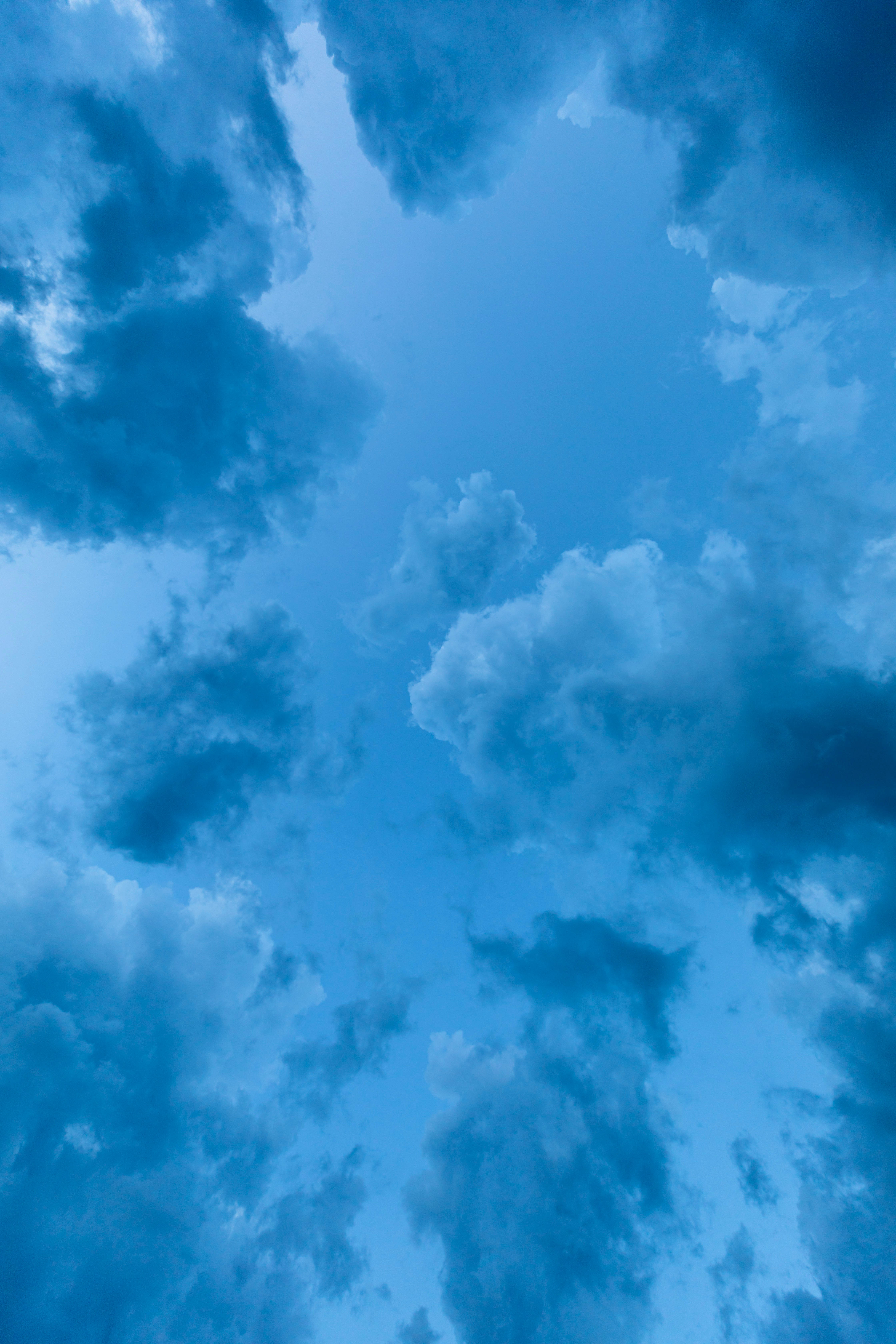 blue sky, fluffy white clouds, dark blue clouds, 5K Phone Wallpaper