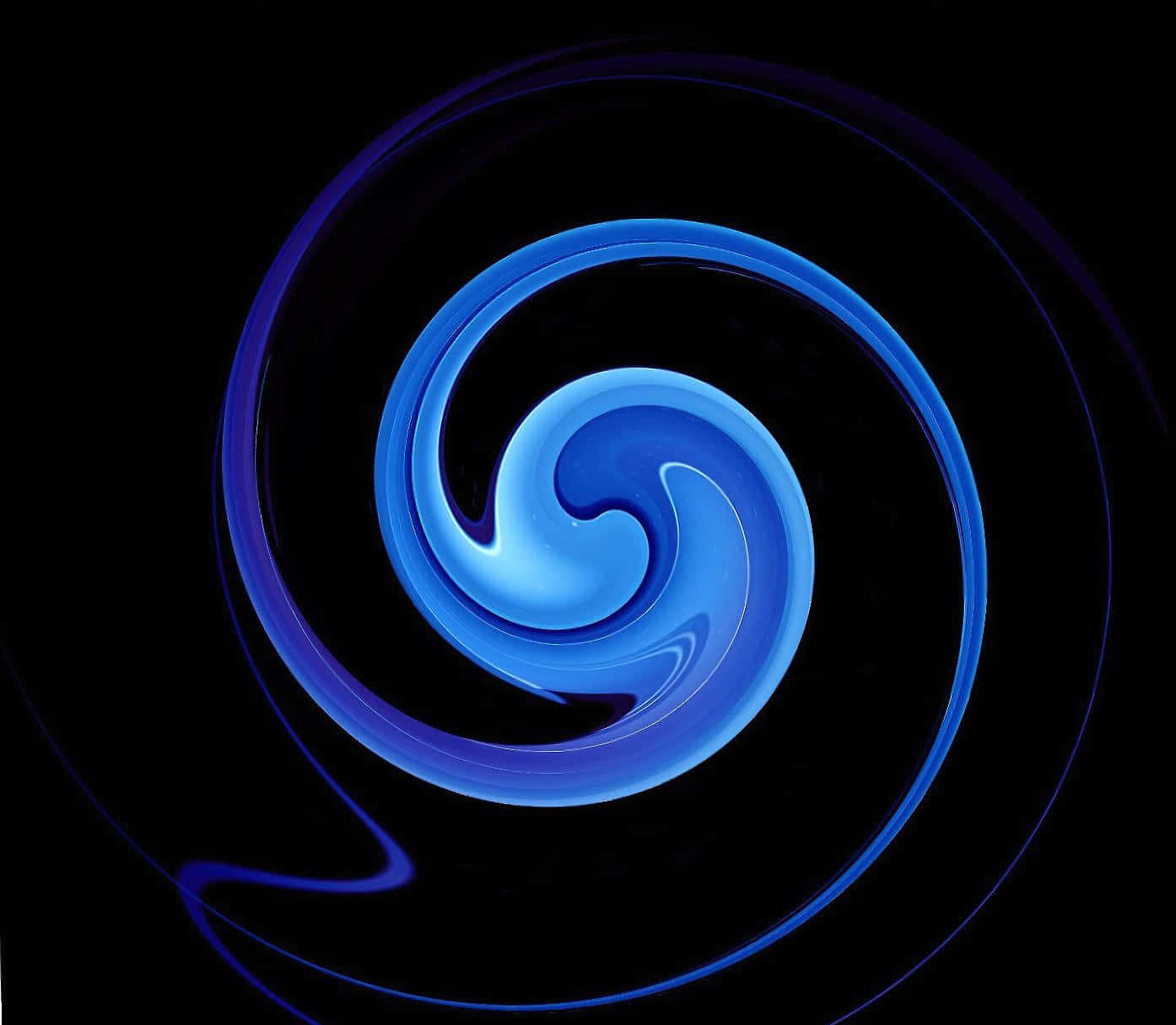 blue amoled, glowing blue spiral, deep black background, HD Desktop Wallpaper