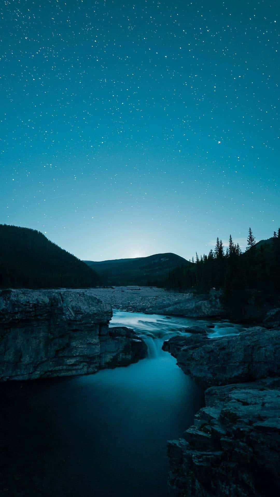 Blue AMOLED, Night Sky, river, Full HD Phone Wallpaper
