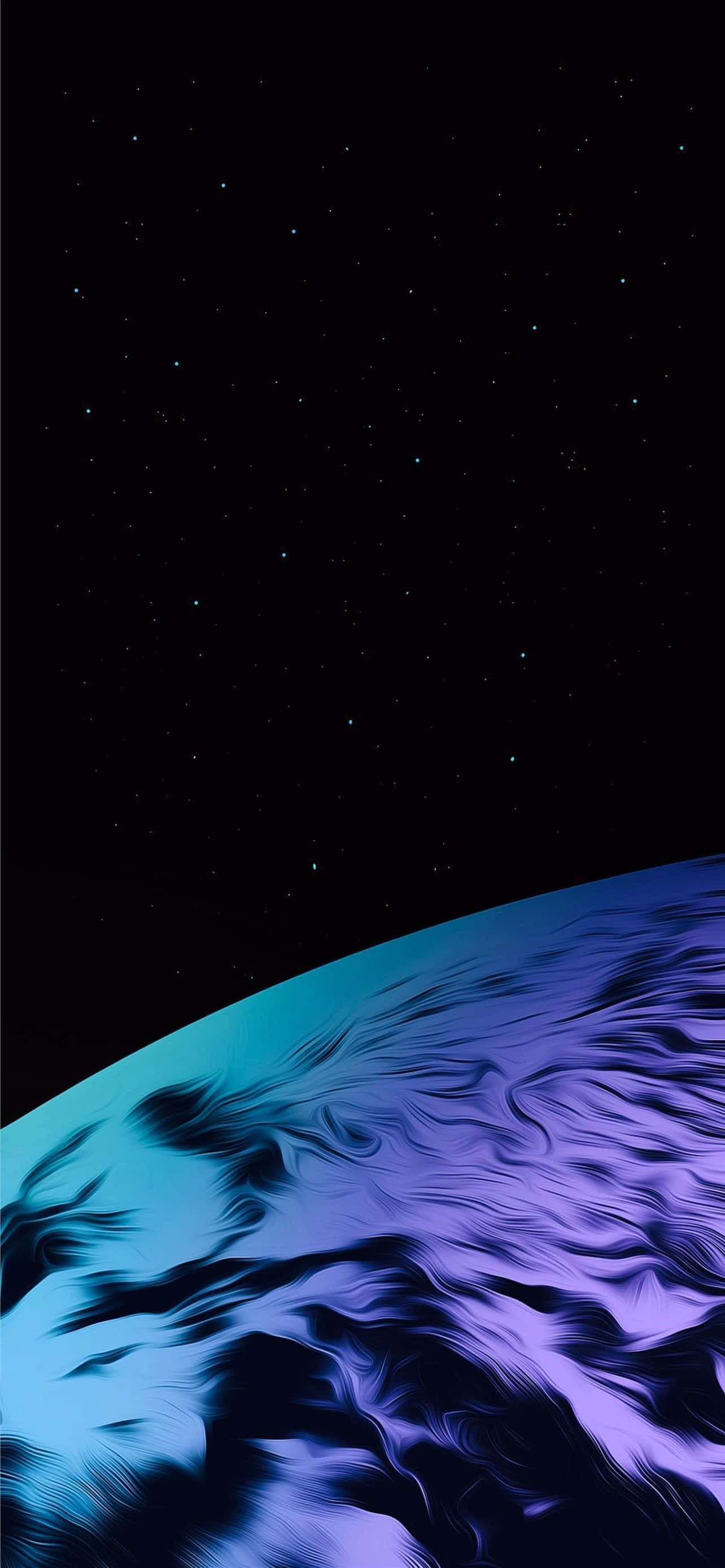Blue Amoled, swirling blue and purple clouds, starry black sky, 2K Phone Wallpaper