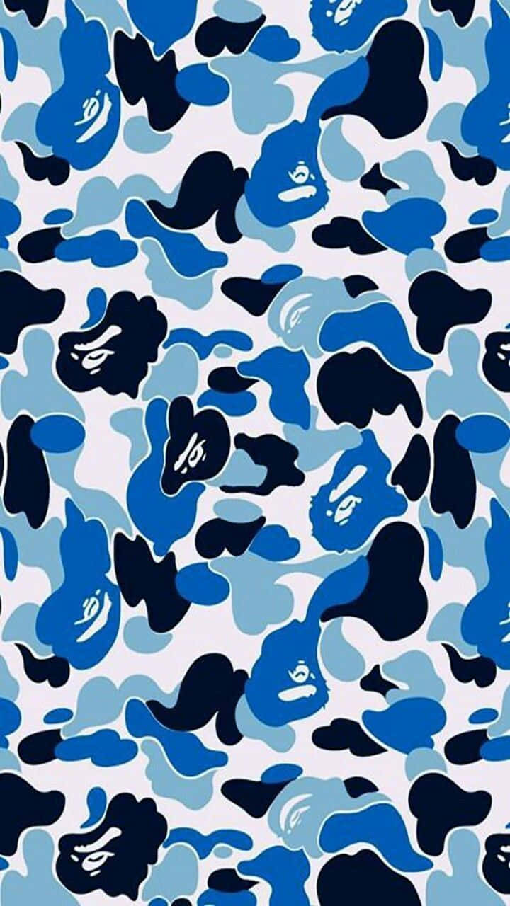 blue camo, blue camouflage pattern, repeating stylized faces, HD Phone Wallpaper