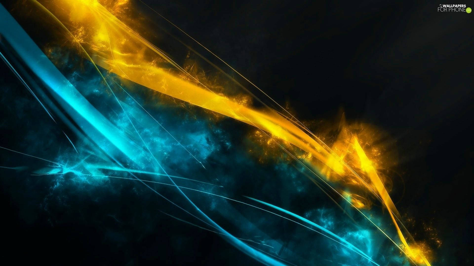golden sunset, deep blue sea, vibrant streaks of golden and cyan energy, Full HD Desktop Wallpaper