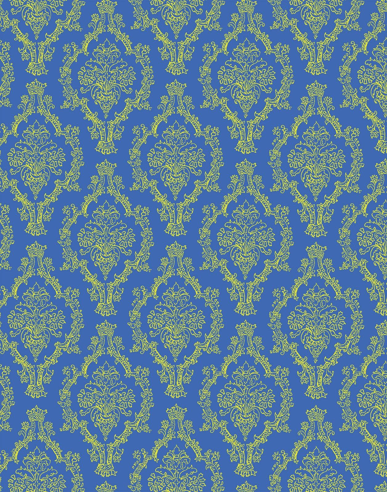 Blue And Gold, vintage, intricate yellow damask floral patterns, HD Phone Wallpaper