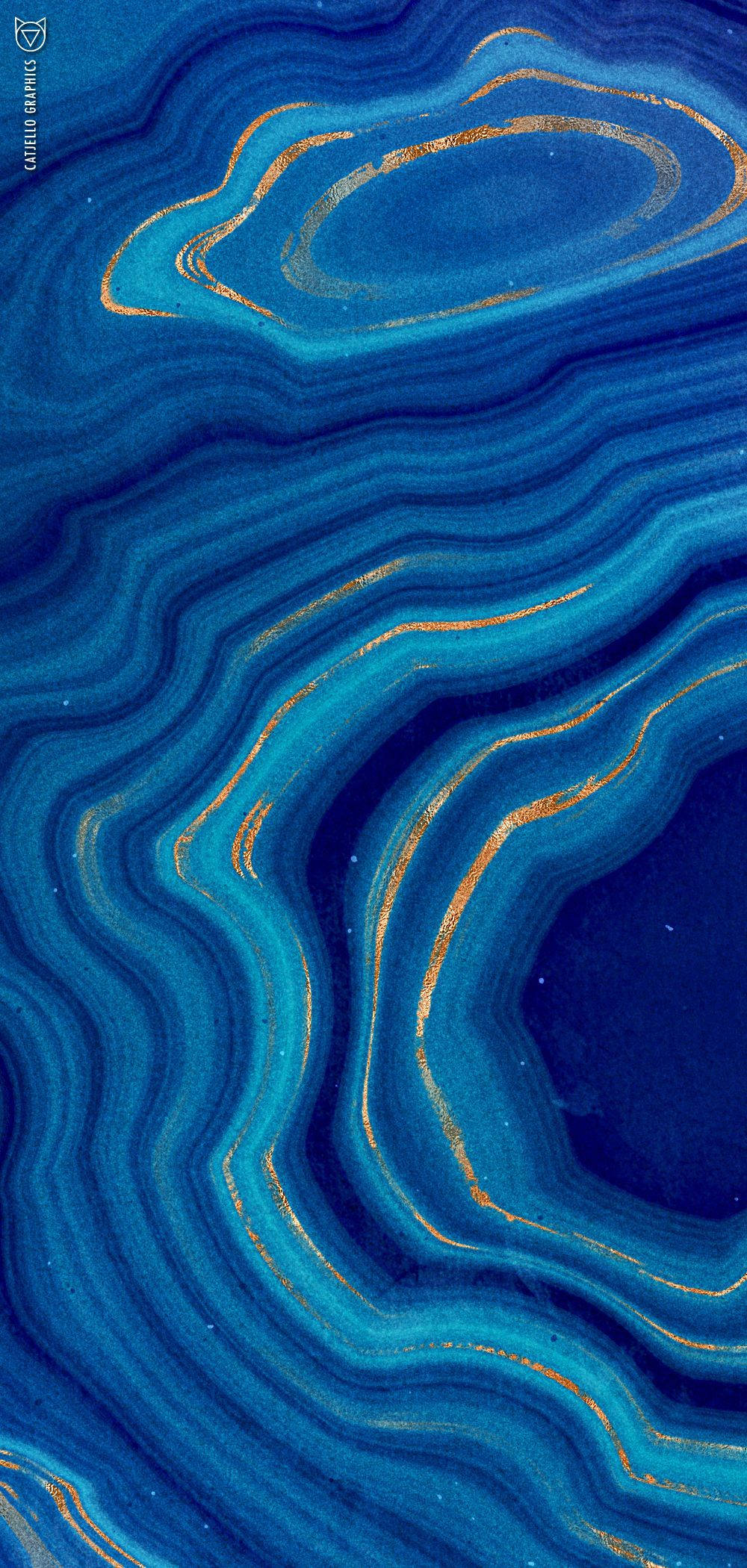 blue agate stone, golden veins, organic swirls, Full HD Phone Wallpaper