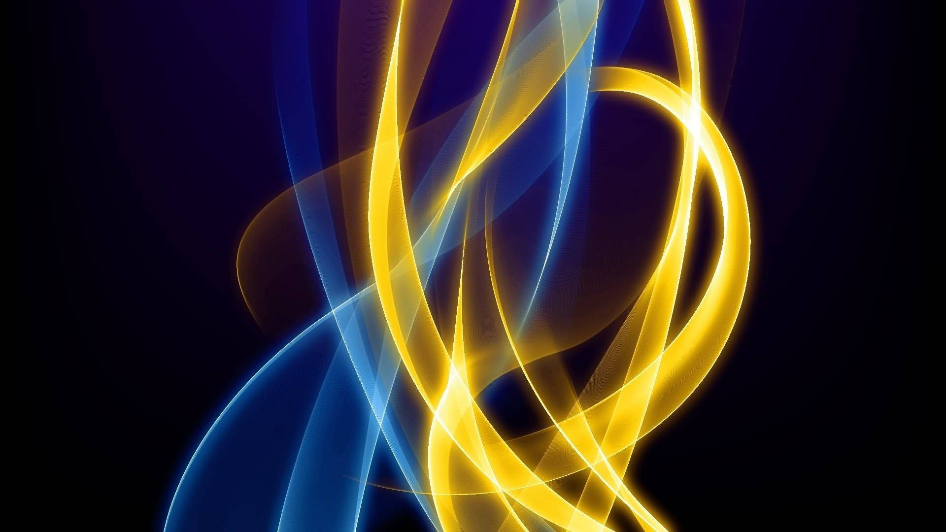Blue And Gold Lights, vibrant glowing yellow and blue light trails, deep black background, Full HD Desktop Wallpaper