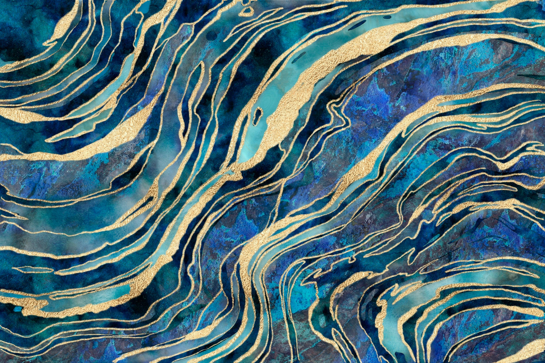 Blue And Gold, abstract swirls, liquid marble, HD Desktop Wallpaper