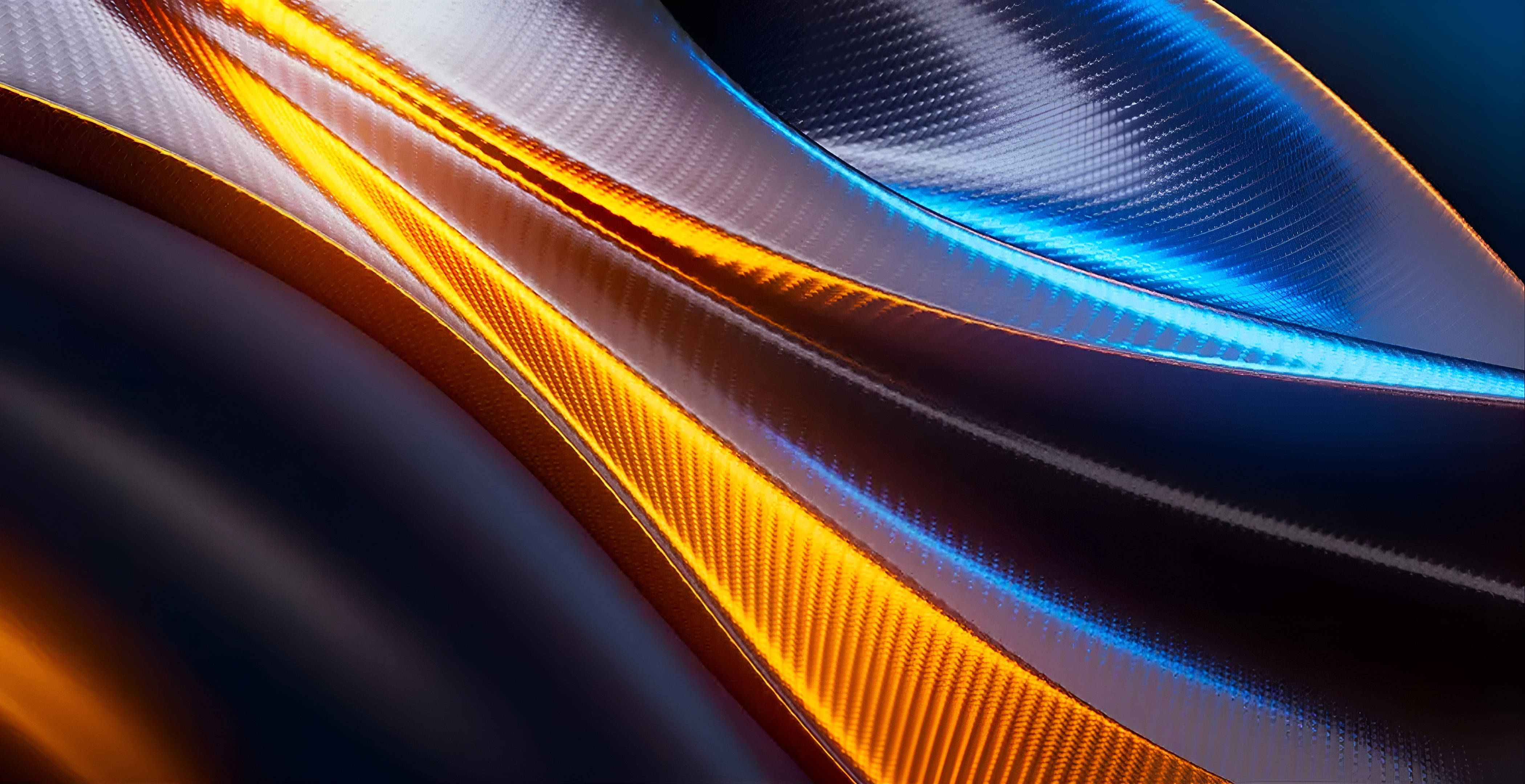 4D Ultra HD Golden Blue Metallics, carbon fiber ribbons, vibrant orange, 4K Desktop Wallpaper