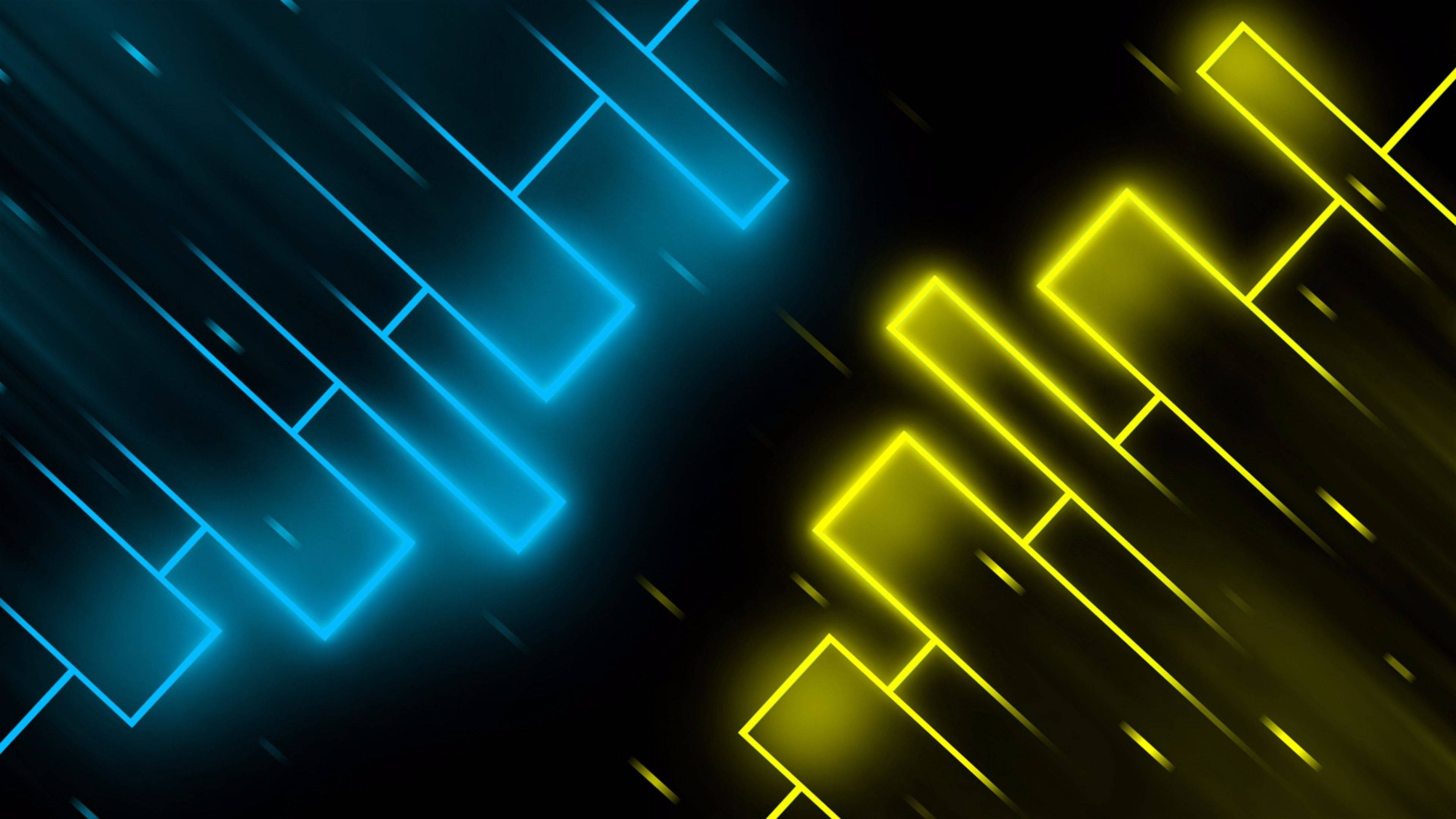 neon blue, yellow, geometric lines, 4K Desktop Wallpaper