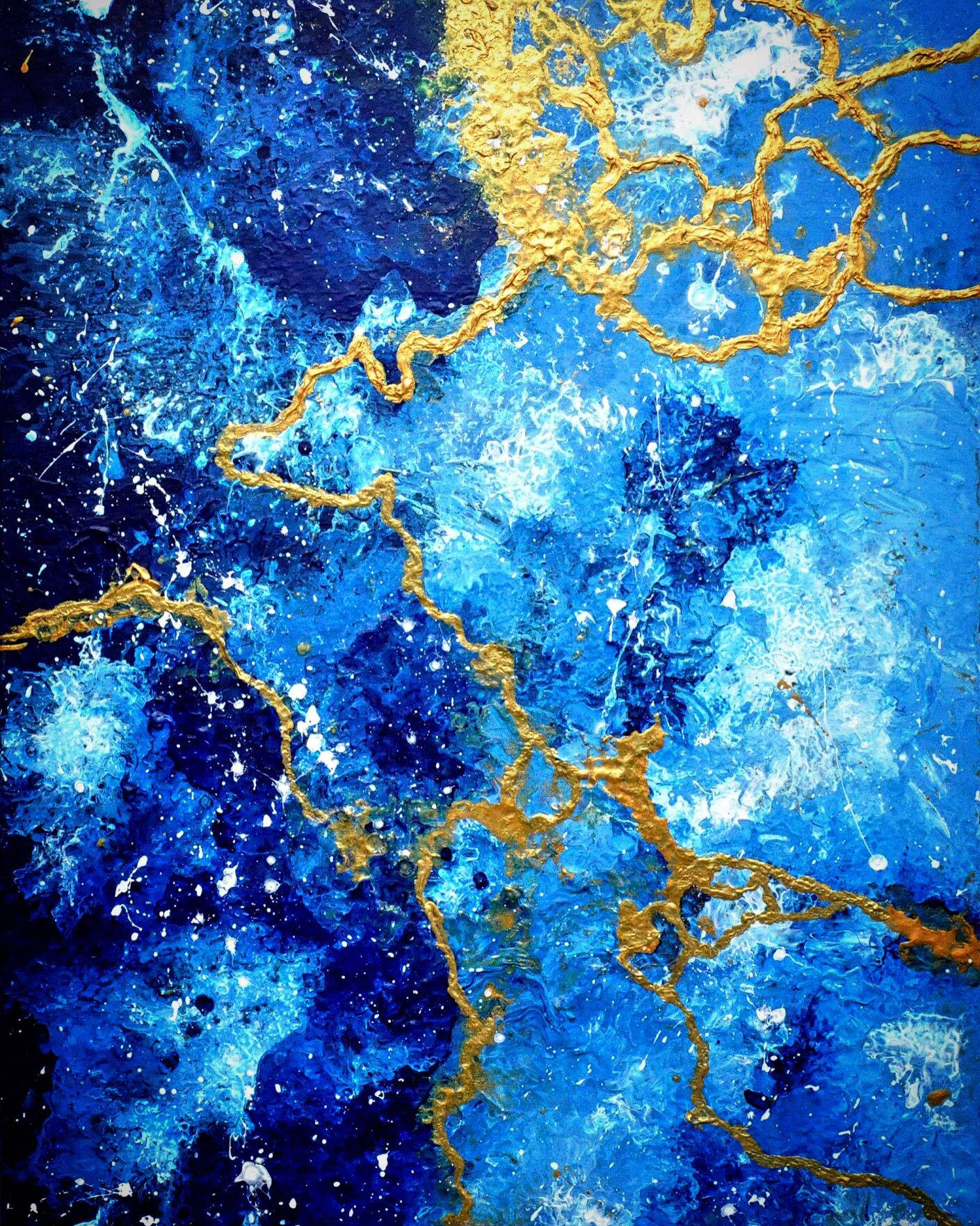 Blue And Gold, abstract painting, swirling blues, HD Phone Wallpaper