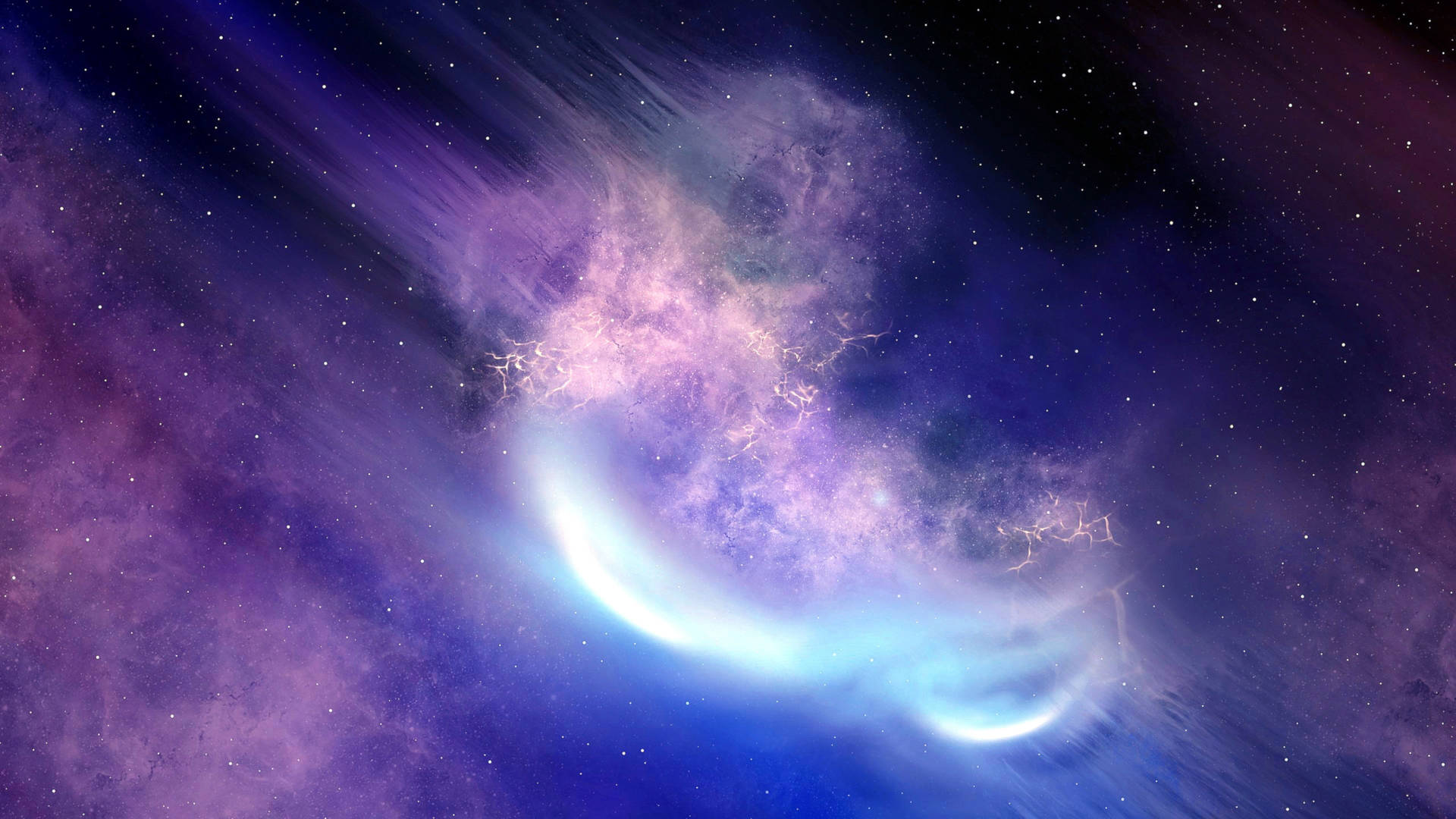 nebula, blue and purple galaxy, glowing lightning bolts, Full HD Desktop Wallpaper