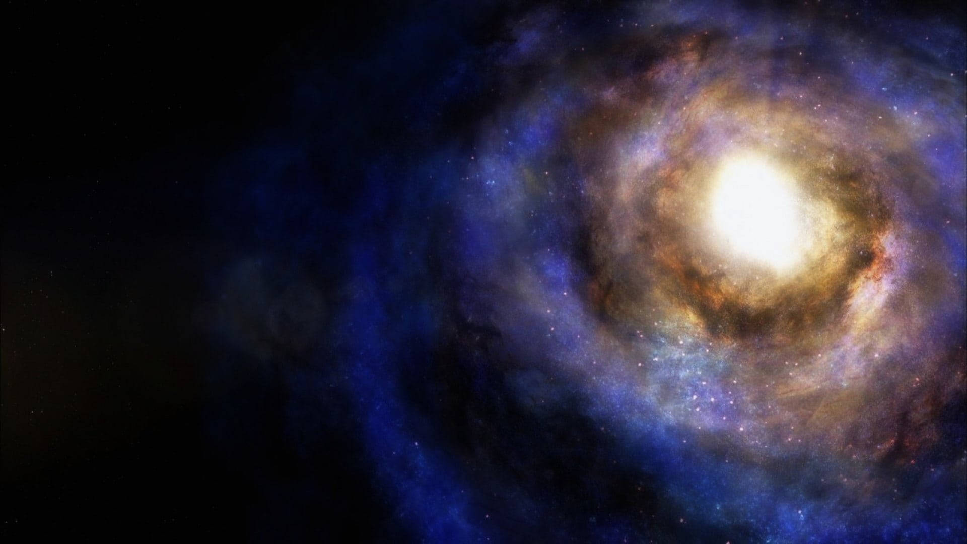 Blue Galaxy Space Background, swirling spiral galaxy, golden core, Full HD Desktop Wallpaper