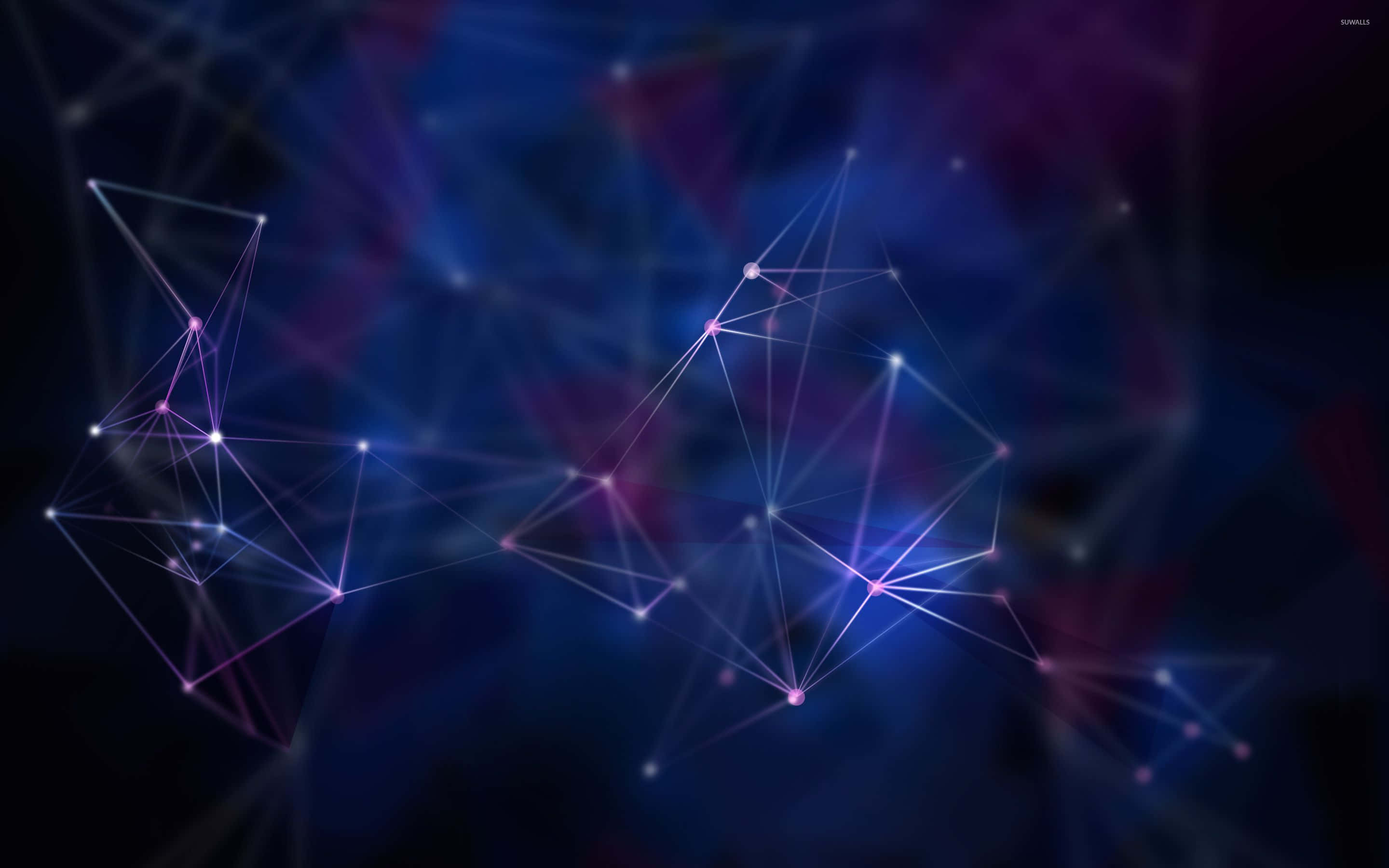 glowing geometric nodes, interconnected triangles, deep blue and purple cosmic background, 2K Desktop Wallpaper