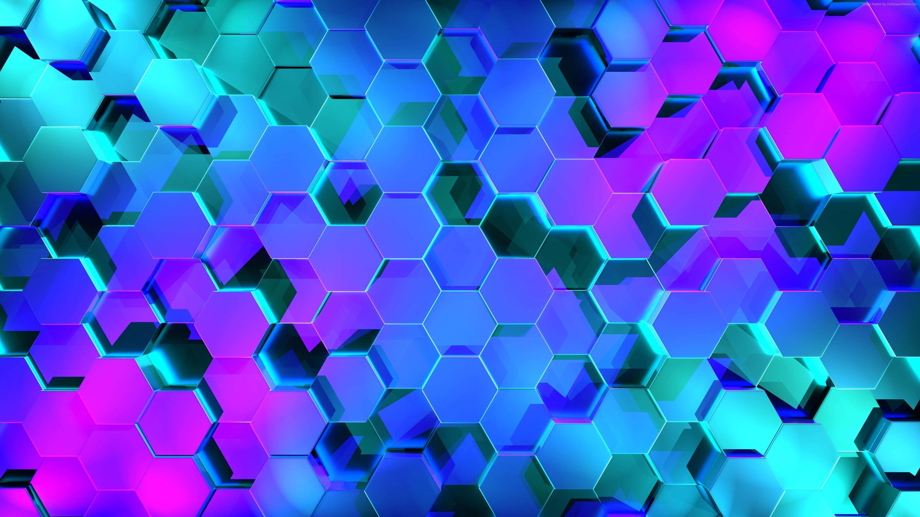 Blue And Purple, hexagon patterns, glowing hexagonal tiles, 4K Desktop Wallpaper