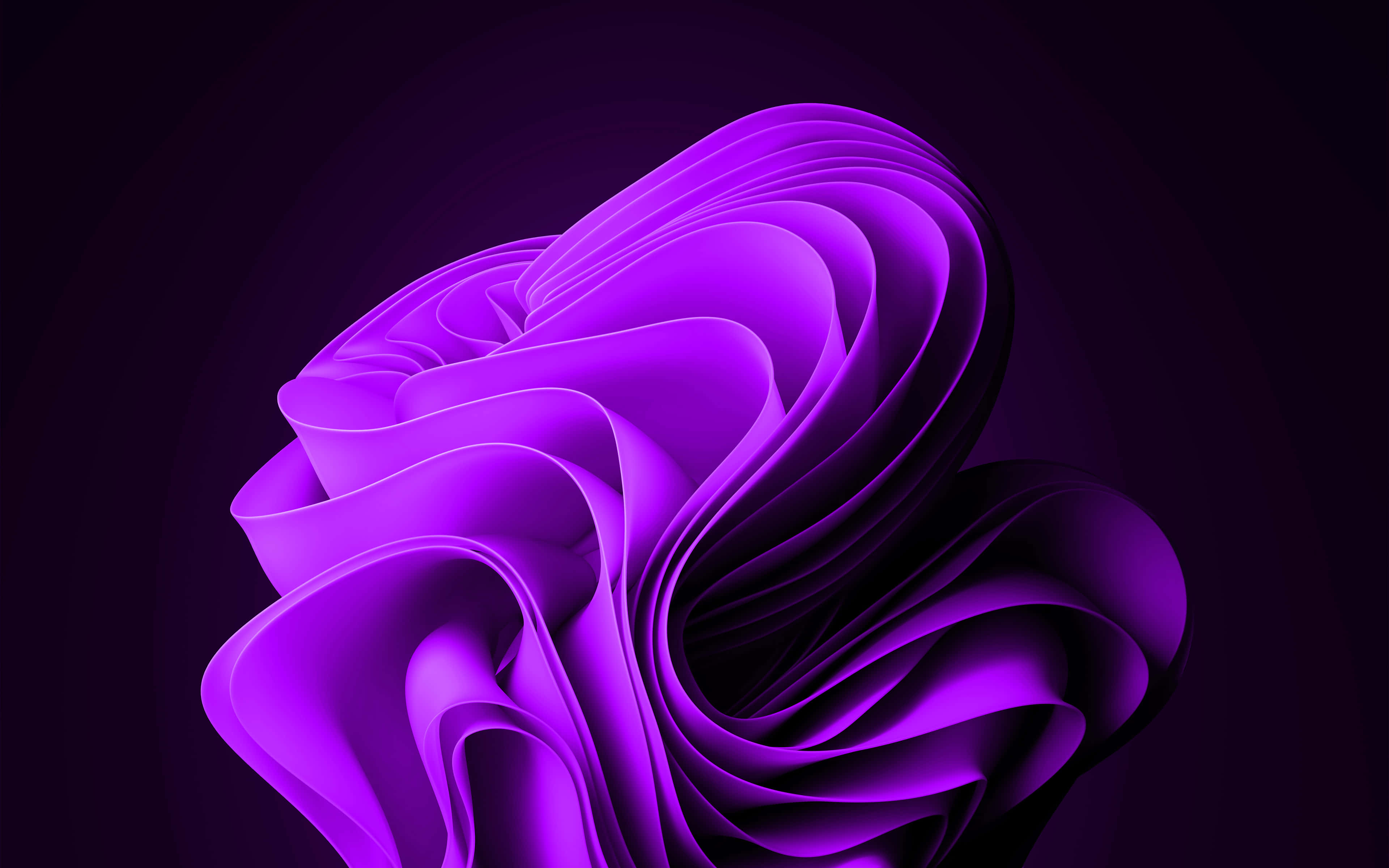 glowing purple abstract sculpture, flowing ribbons curves, dark background, 4K Desktop Wallpaper