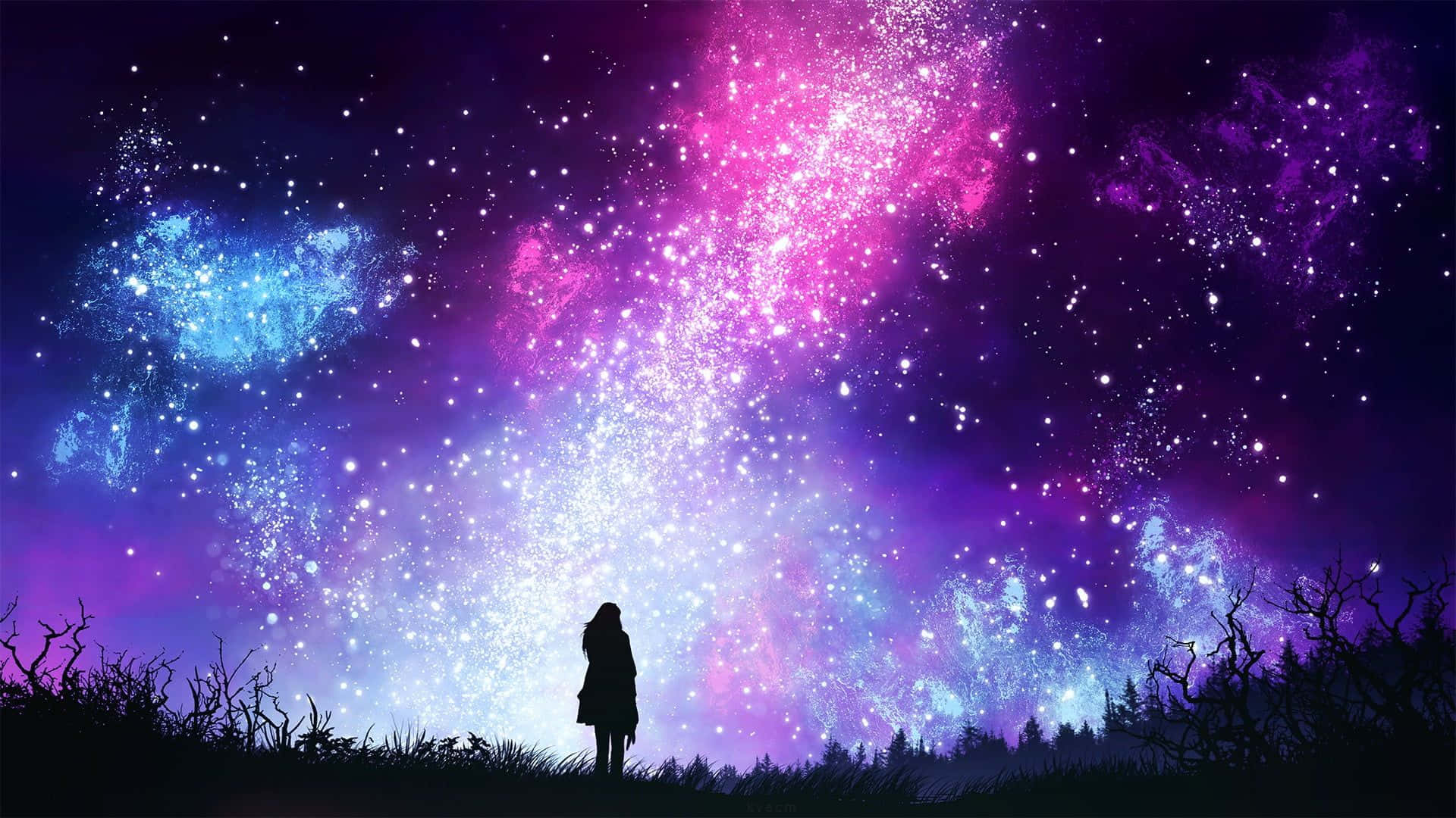Dark Blue to Purple Gradient, cosmic sky, pink purple and blue nebulae, Full HD Desktop Wallpaper