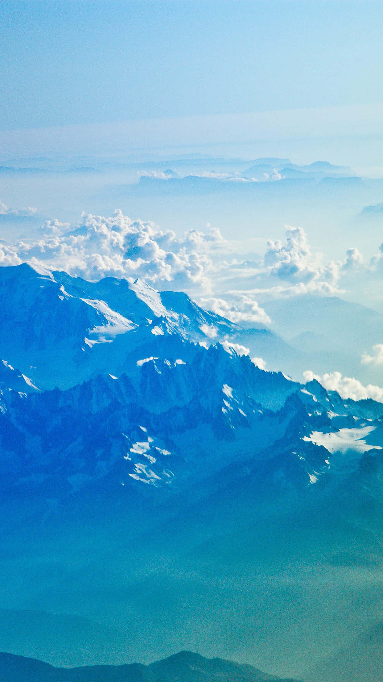 snowcapped mountain peaks, fluffy white clouds, clear blue sky, Full HD Phone Wallpaper