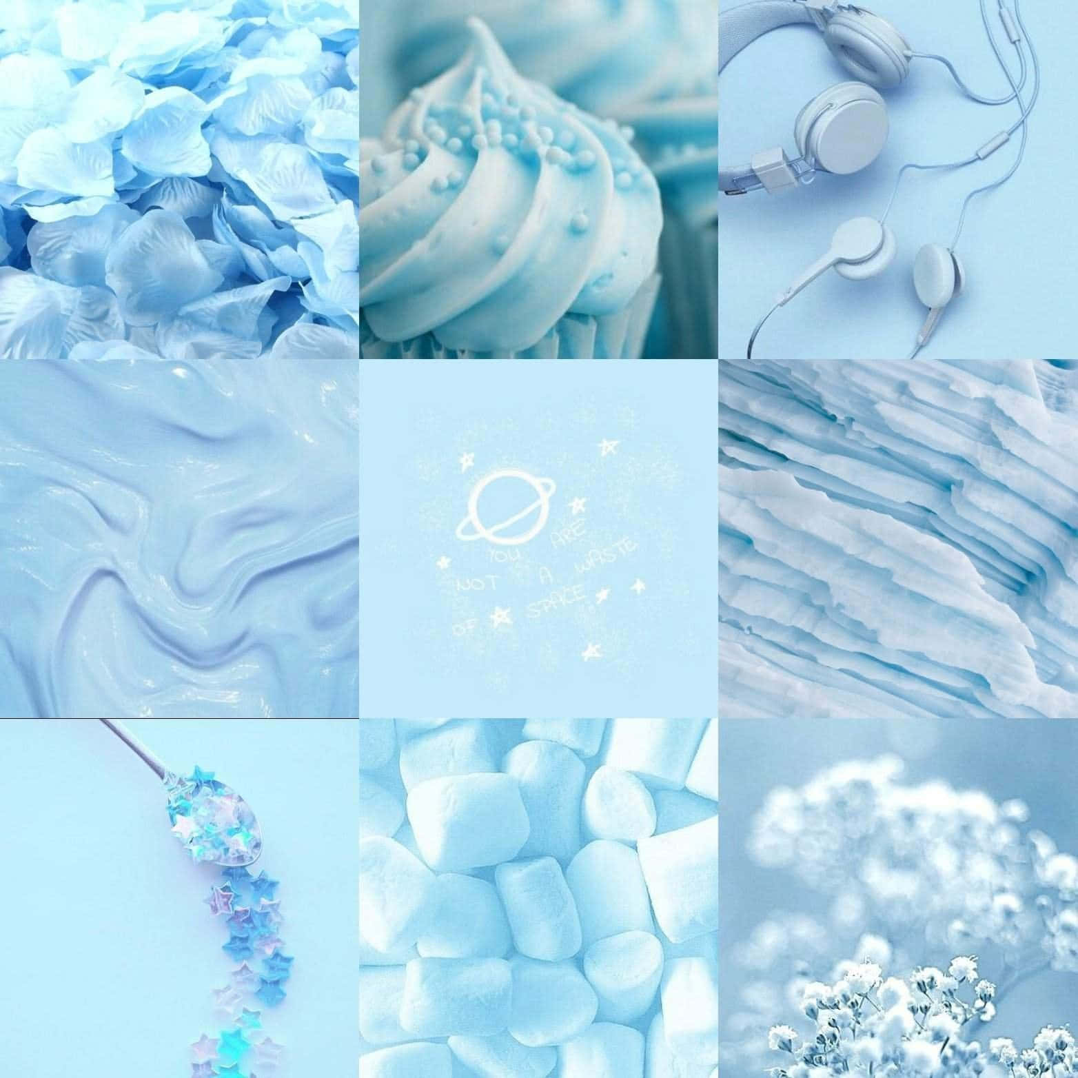 blue and white aesthetic, petals, cupcakes, HD Desktop Wallpaper