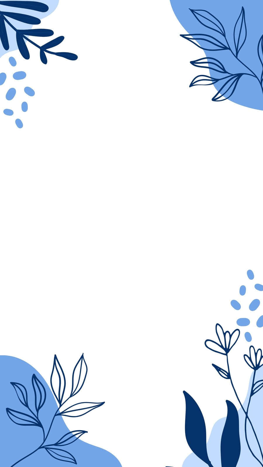 blue white floral aesthetic background, navy and light blue leafy branches, dots, HD Phone Wallpaper