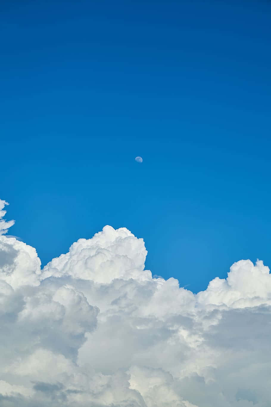 blue sky, white clouds, crescent moon, HD Phone Wallpaper