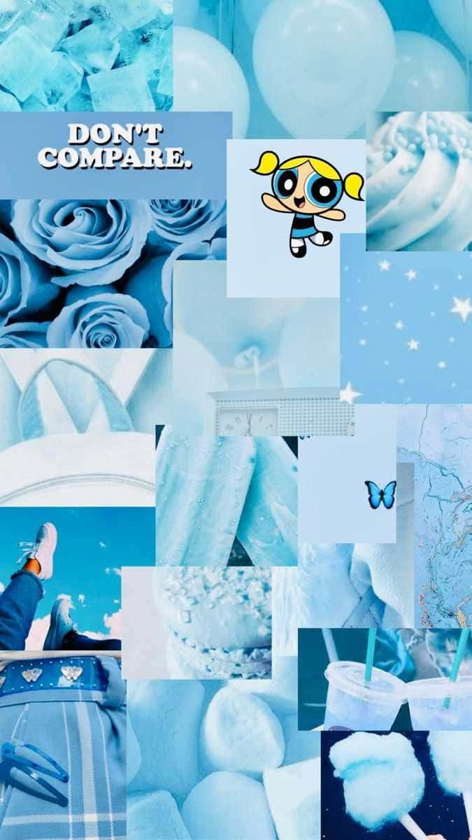 Blue And White Aesthetic Collage, roses, balloons, SD Phone Wallpaper