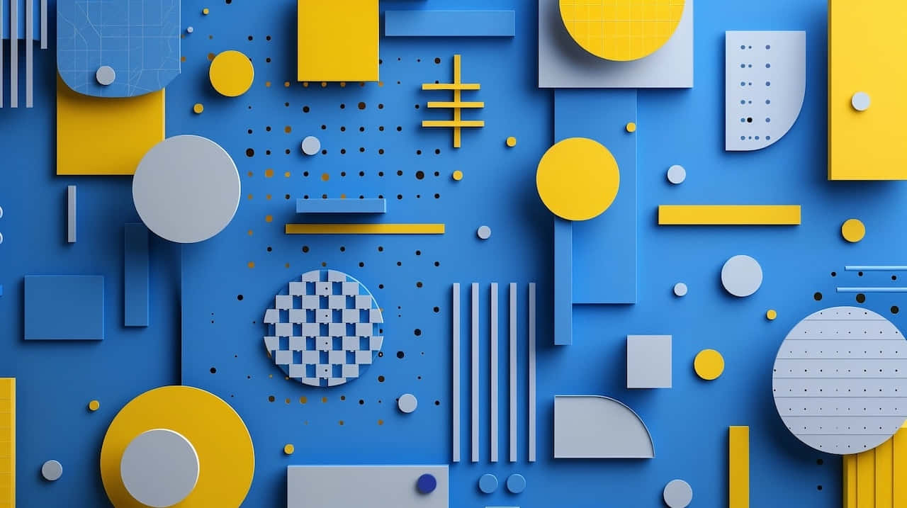 blue, yellow, geometric shapes, HD Desktop Wallpaper