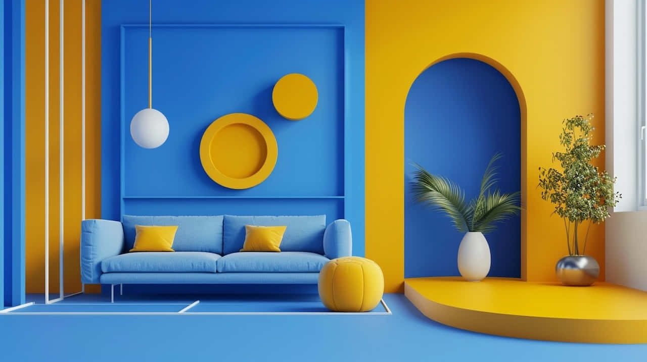 Blue And Yellow, modern living room, geometric wall art, HD Desktop Wallpaper
